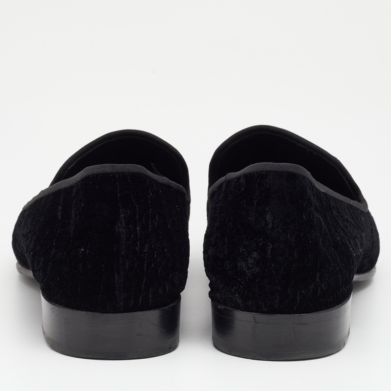 Guiseppe Zanotti Black Croc-Embossed Velvet Horn Tassel Loafer Size 42
