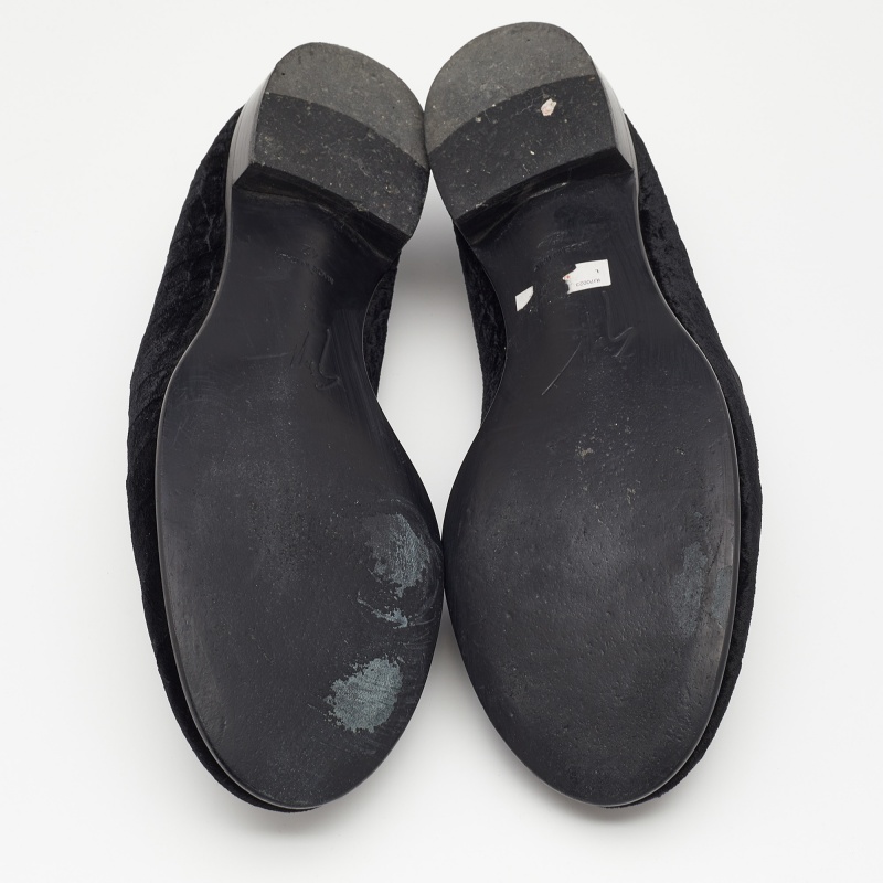 Guiseppe Zanotti Black Croc-Embossed Velvet Horn Tassel Loafer Size 42