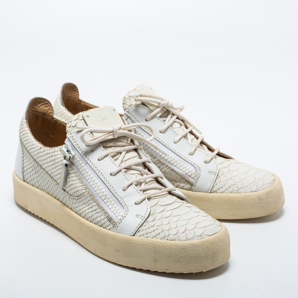Giuseppe Zanotti White Python Embossed Leather London Low Top Sneakers Size 44