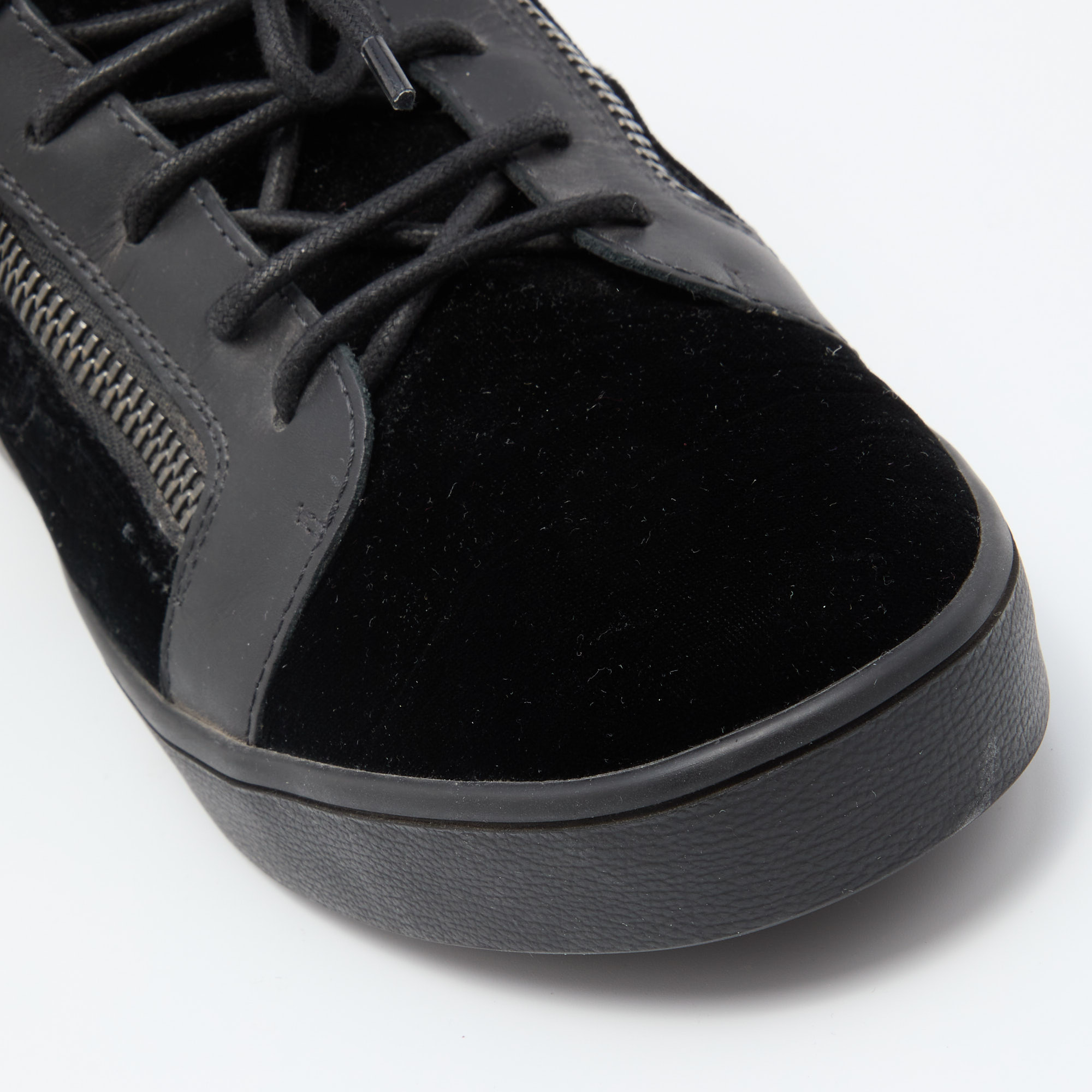 Giuseppe Zanotti Black Leather And Velvet Frankie Low Top Sneakers Size 44