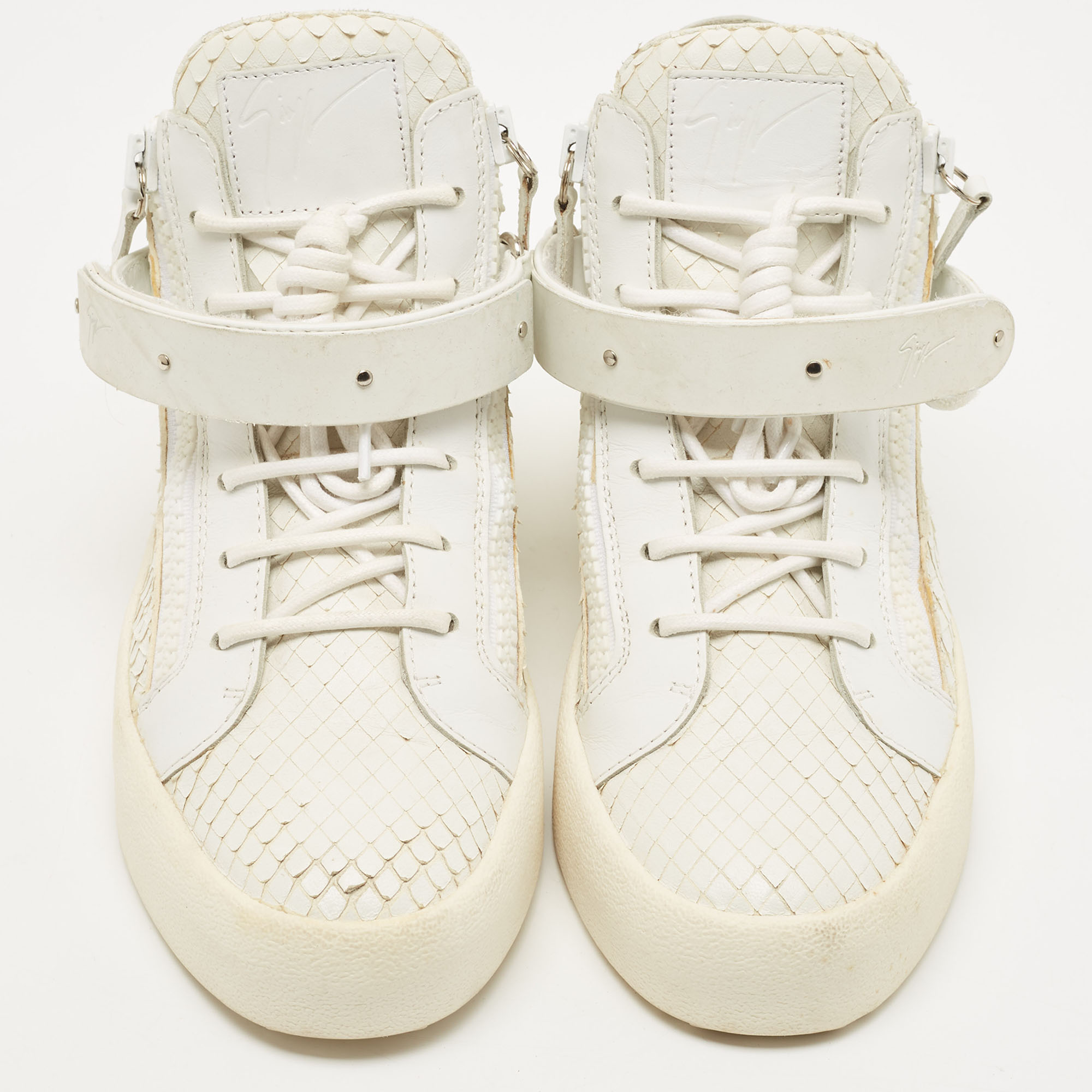 Giuseppe Zanotti White Python Embossed And Leather Coby High Top Sneakers Size 41