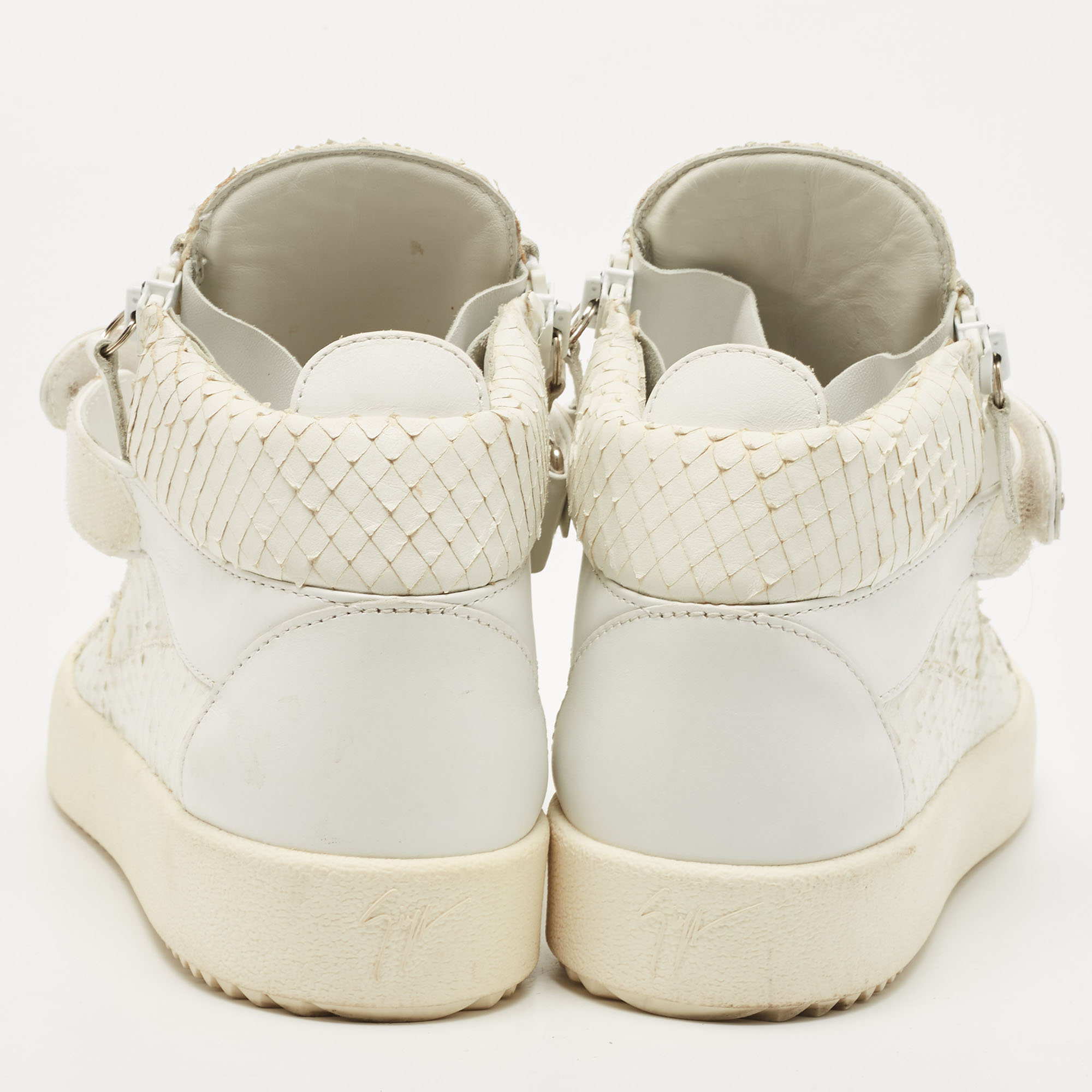 Giuseppe Zanotti White Python Embossed And Leather Coby High Top Sneakers Size 41