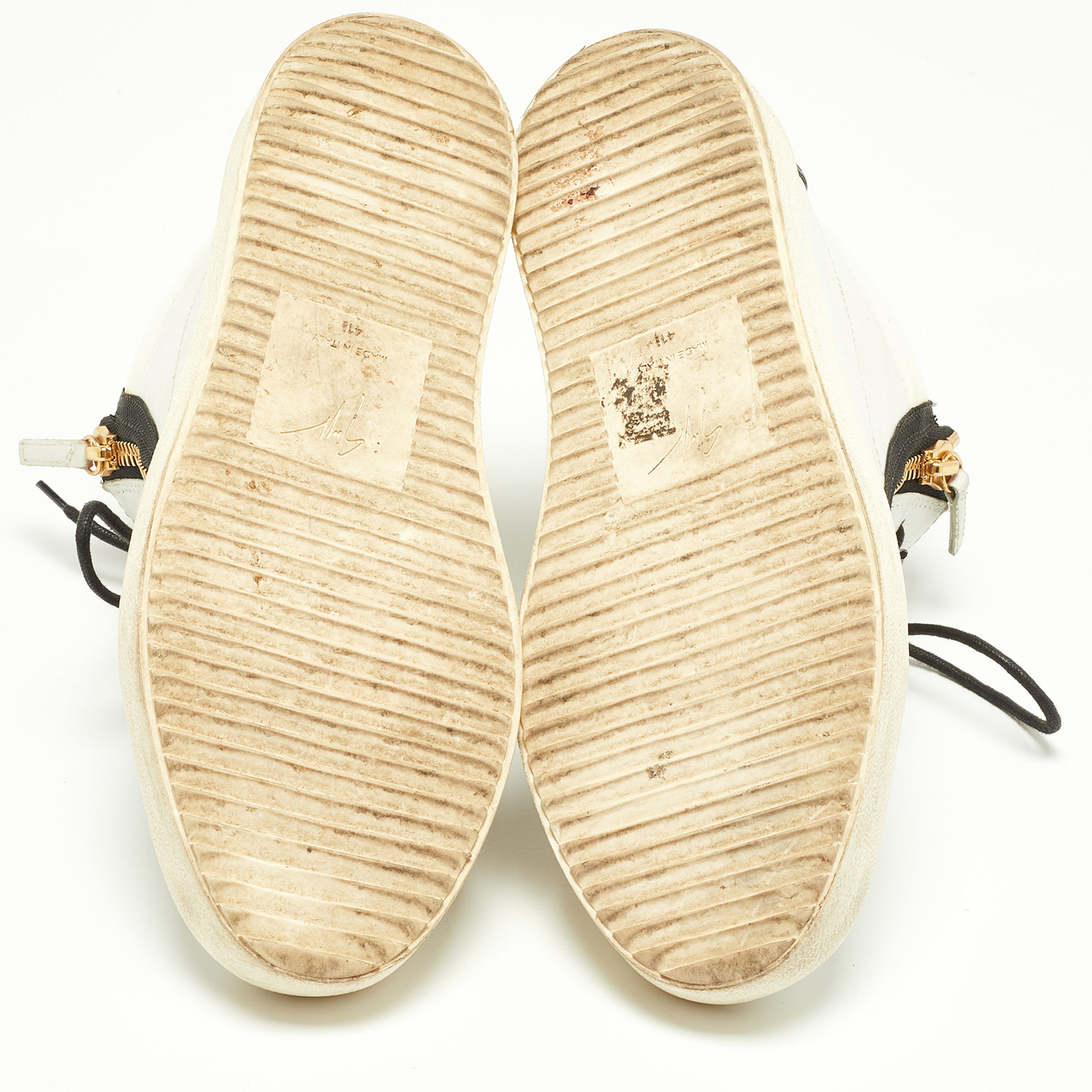 Giuseppe Zanotti White/Black Leather Double Zip Sneakers Size 41.5