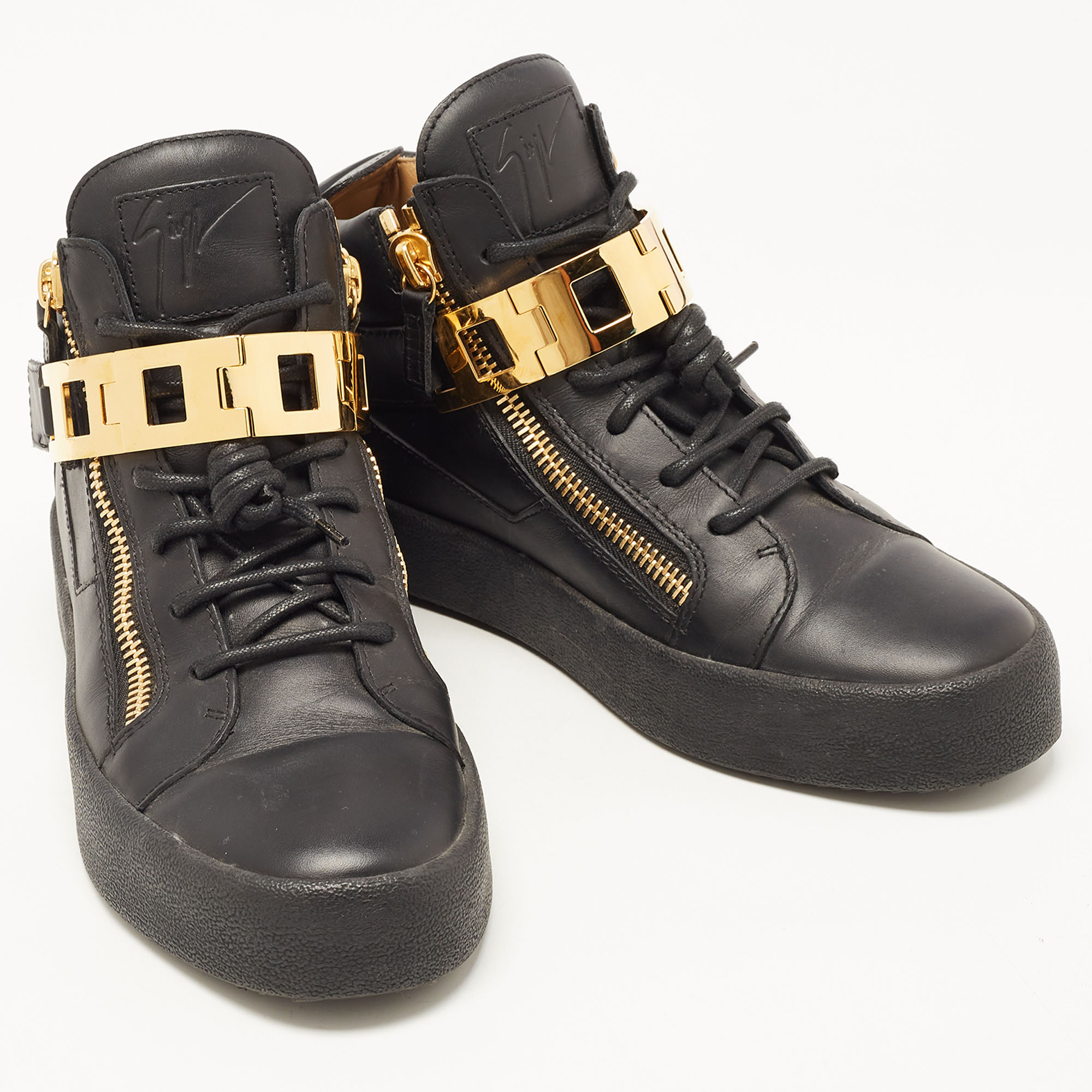 Giuseppe Zanotti Black Leather High Top Sneakers Size 40