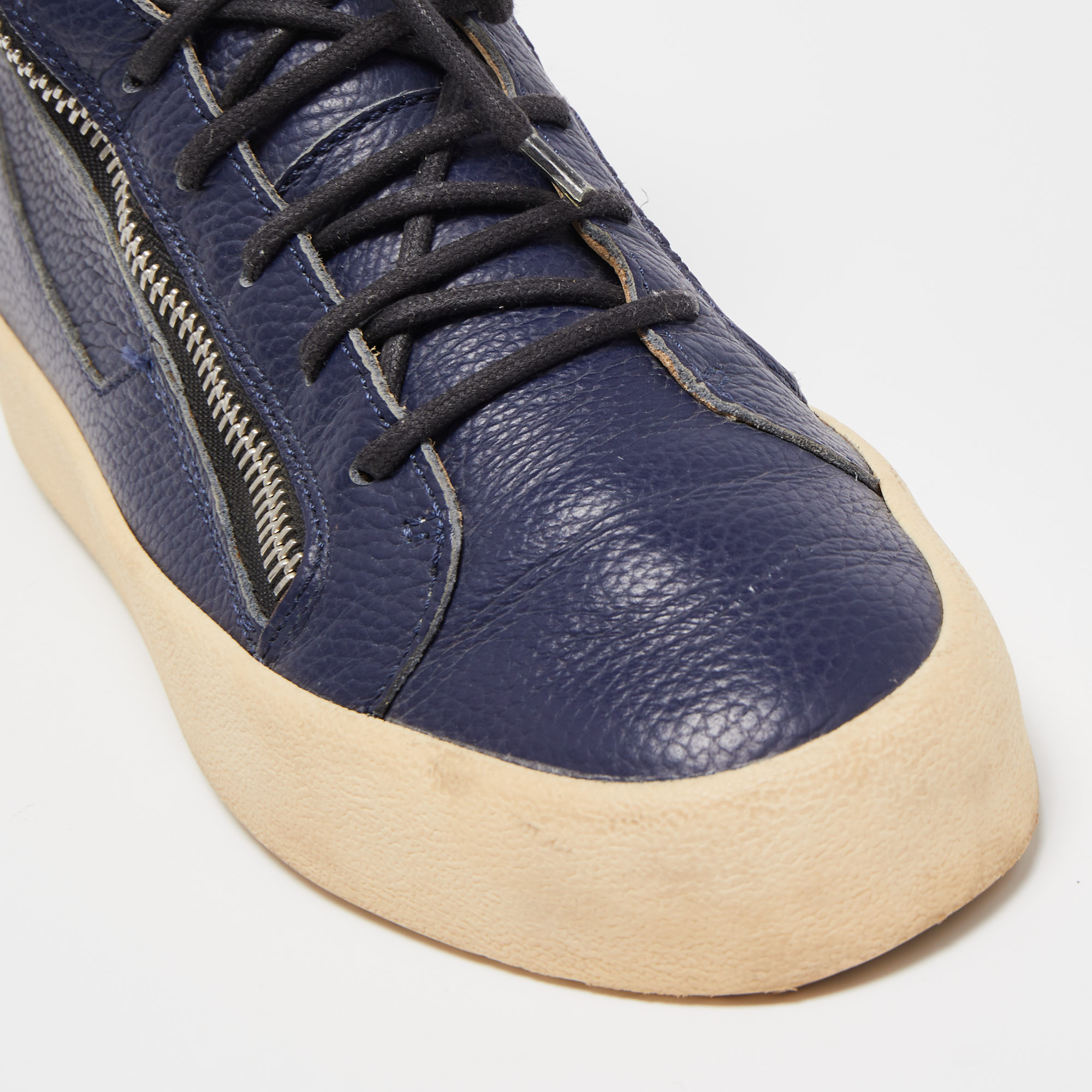 Giuseppe Zanotti Navy Blue Leather High Top Sneakers Size 43