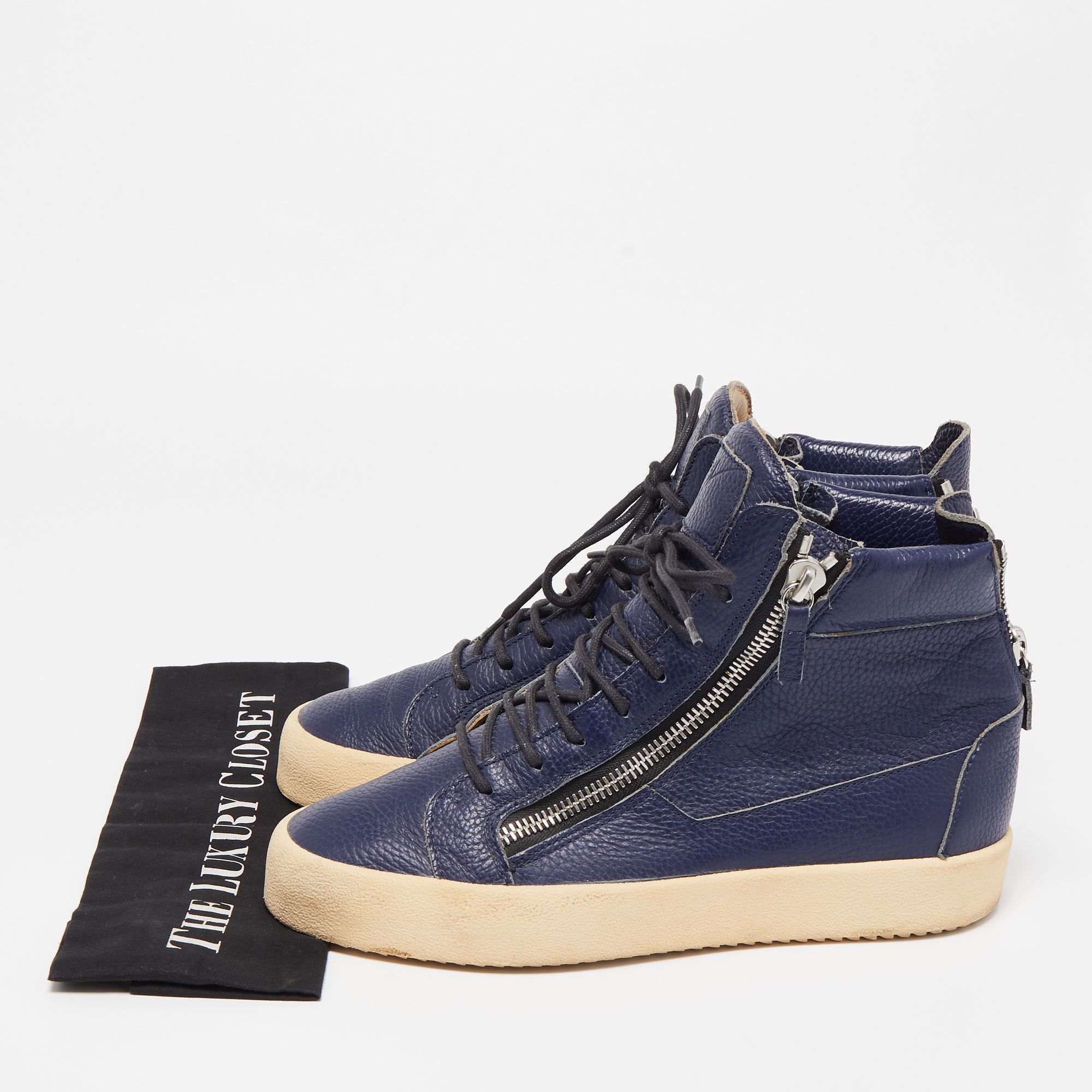 Giuseppe Zanotti Navy Blue Leather High Top Sneakers Size 43