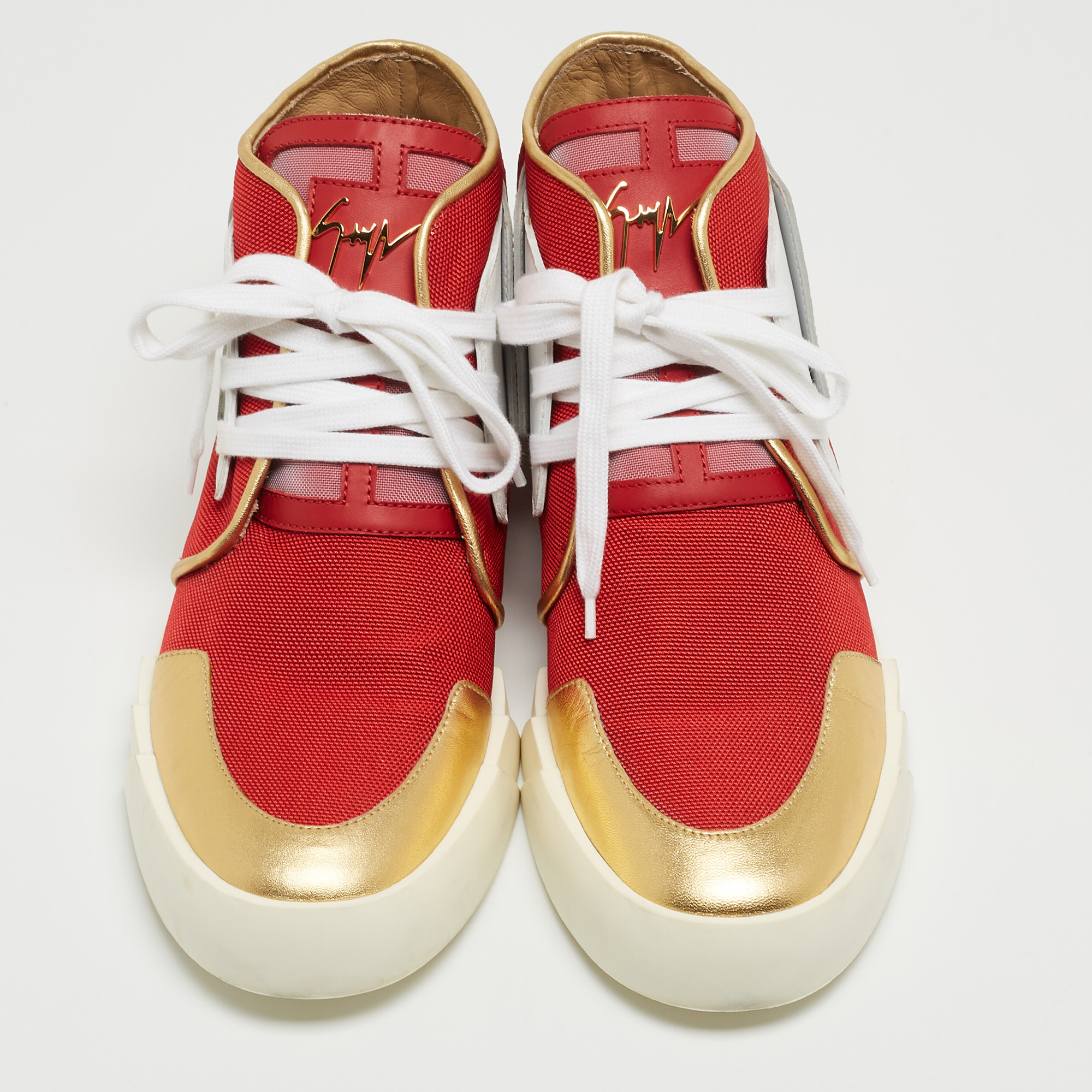 Giuseppe Zanotti Red/Gold Canvas And Leather Foxy London High Top Sneakers Size 45