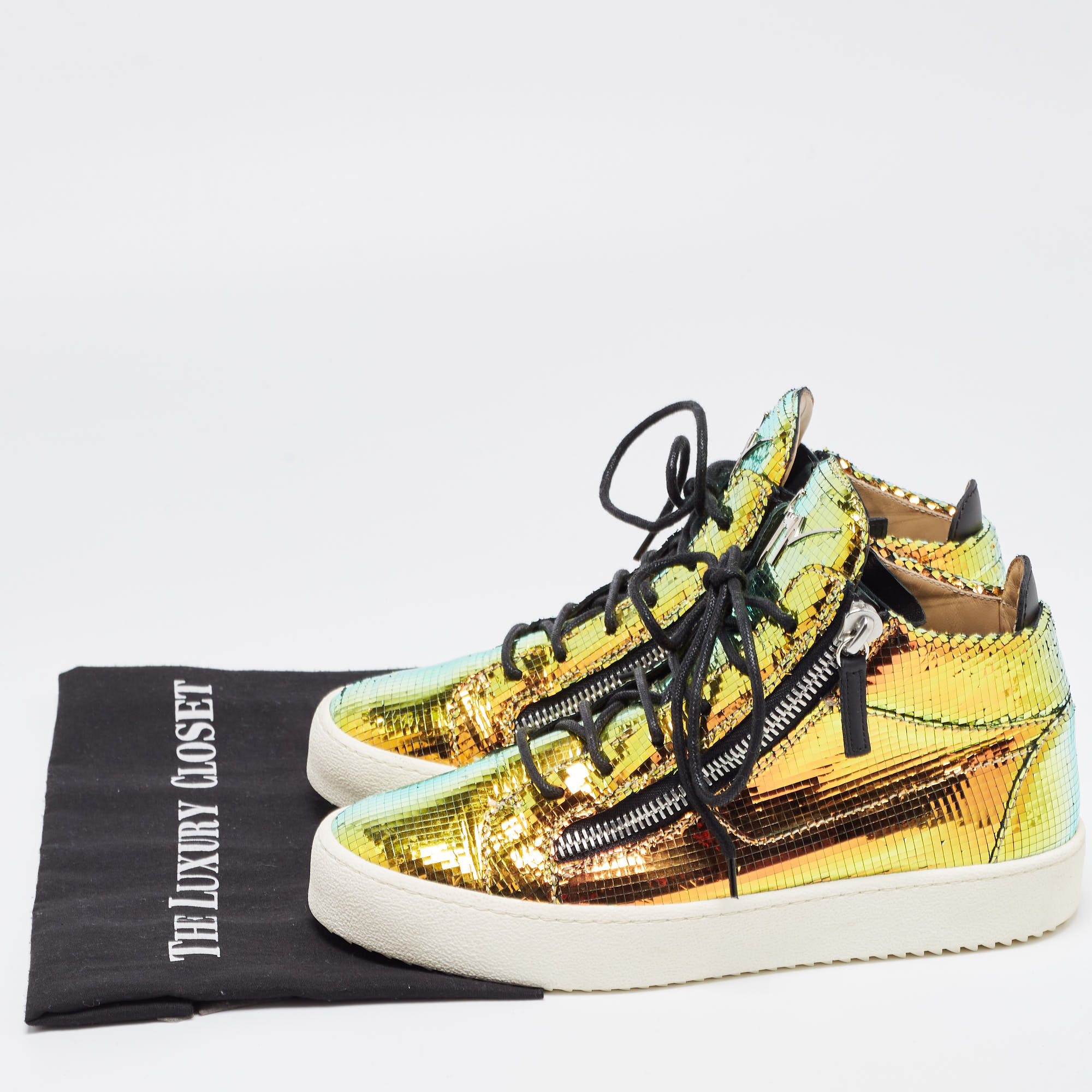 Giuseppe Zanotti Multicolor Foil Leather High Top Sneakers Size 41