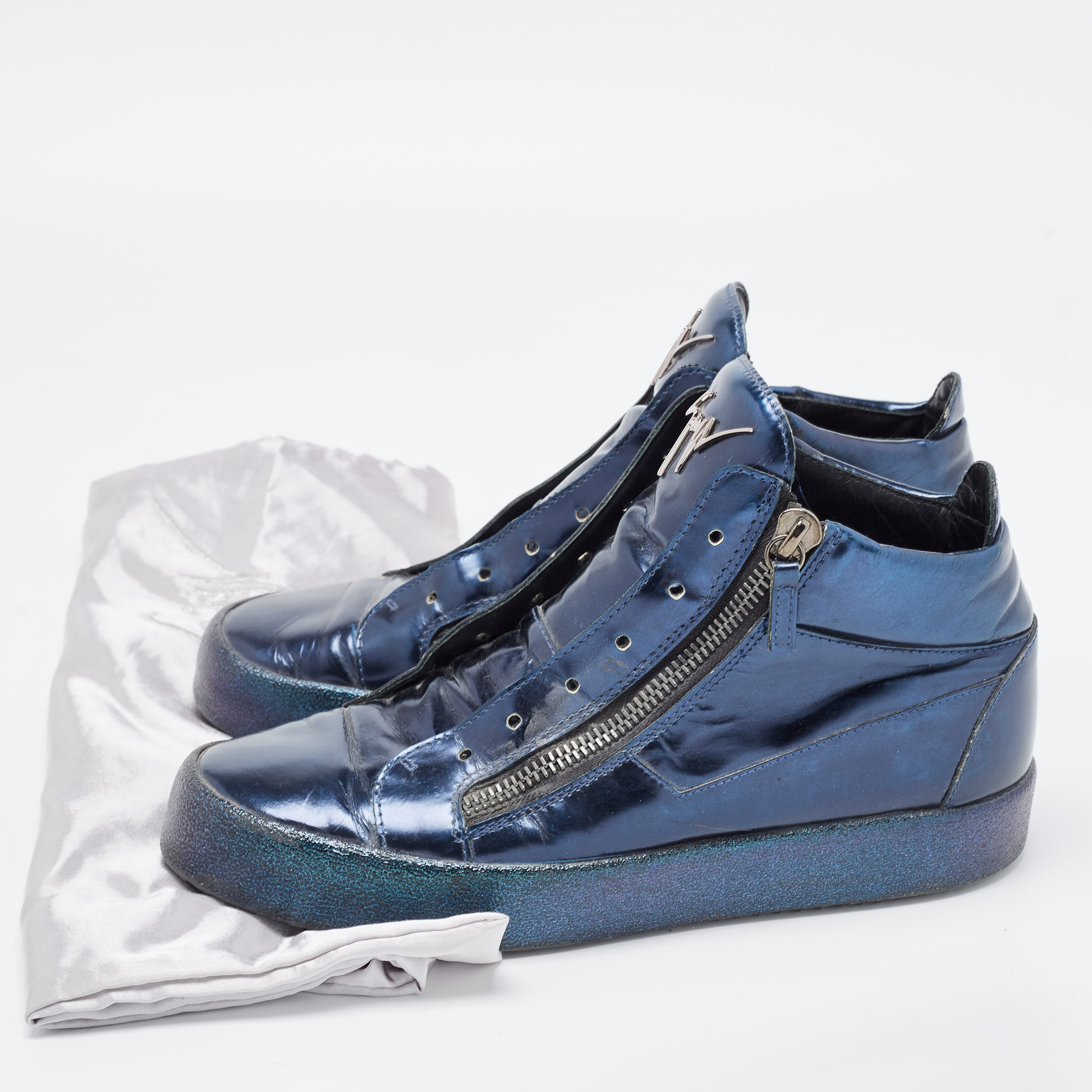 Giuseppe Zanotti Metallic Blue Leather High Top Sneakers Size 42