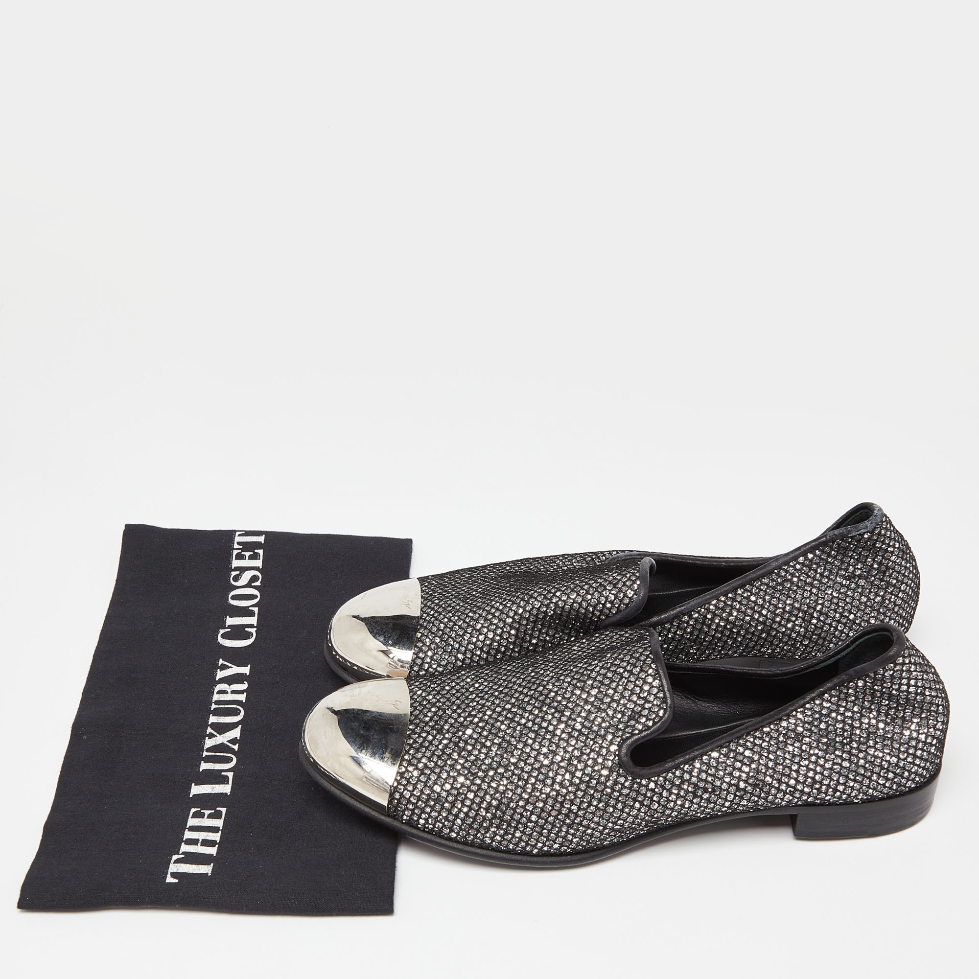 Giuseppe Zanotti Silver Mesh And Glitter Slip On Loafers Size 40.5