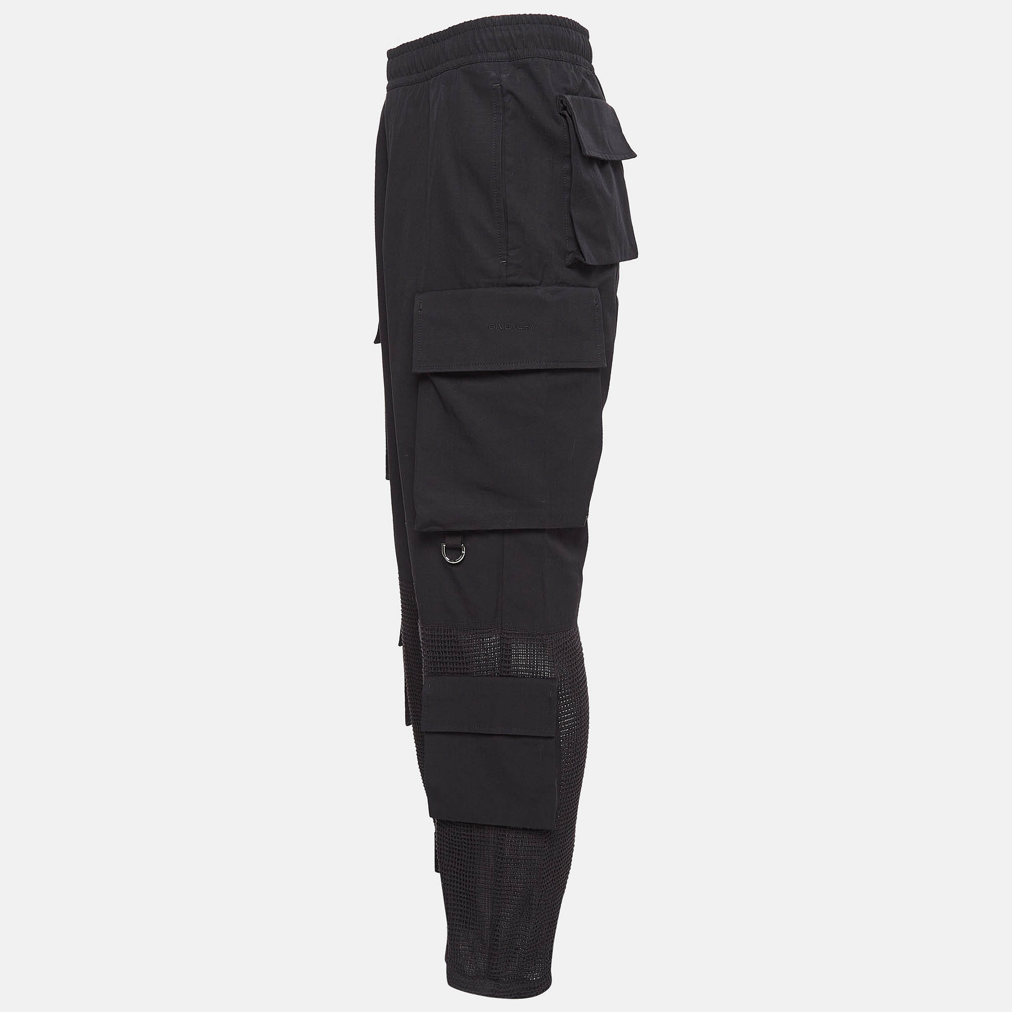 Givenchy Black Cotton And Crochet Trim Cargo Pants M