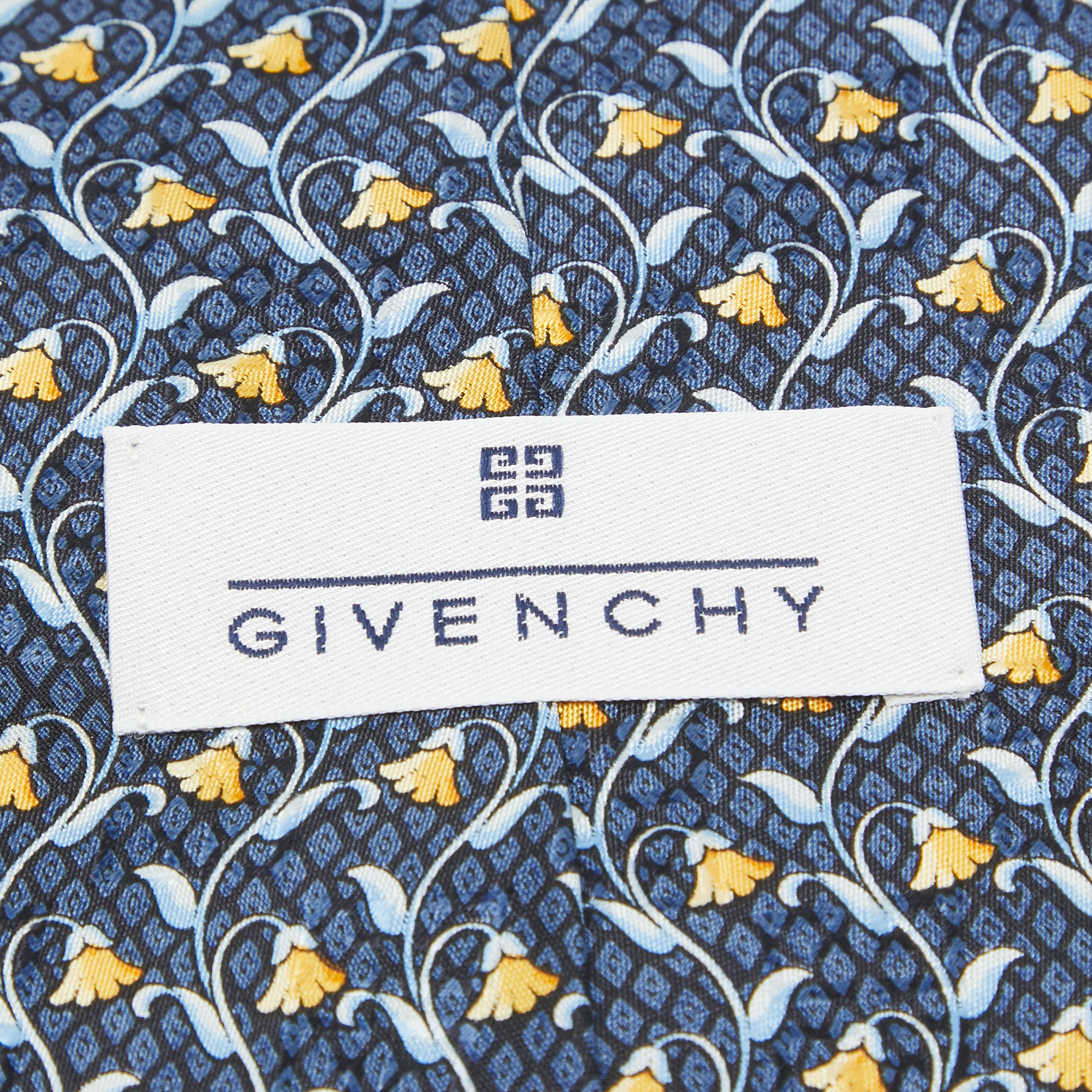 Givenchy Blue Floral Print Silk Traditional Tie