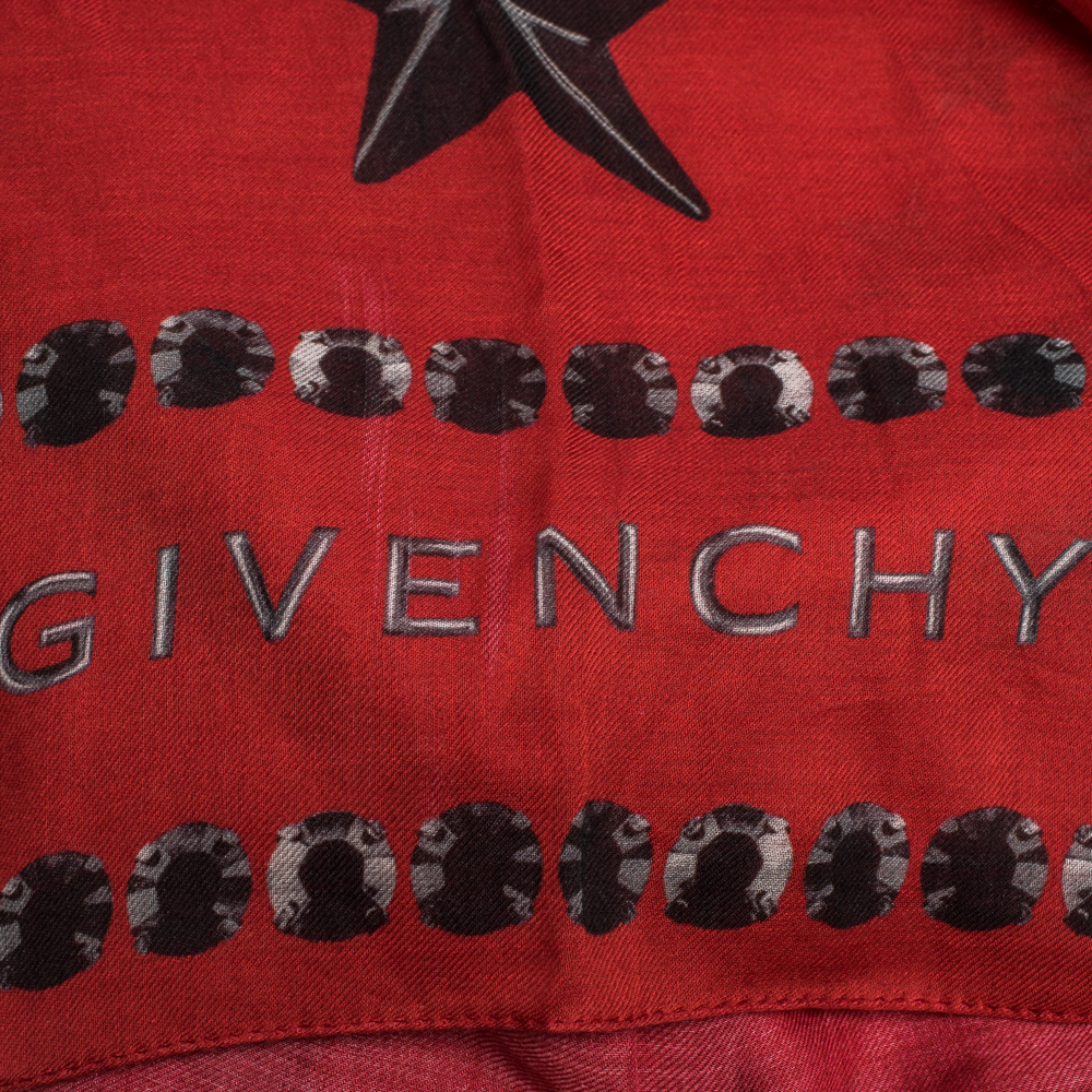 Givenchy Red Star Print Modal & Cotton Blend Square Scarf