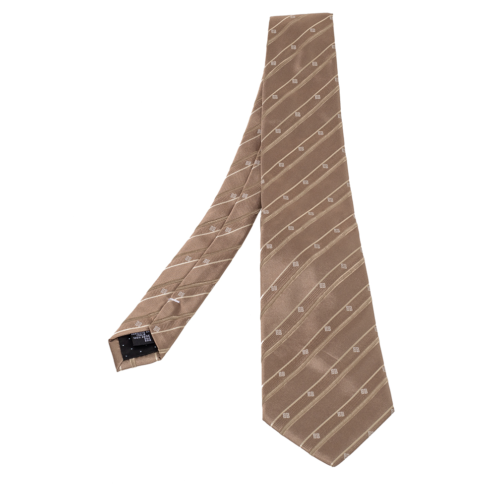 Givenchy Vintage Beige Patterned Silk Jacqaurd Tie
