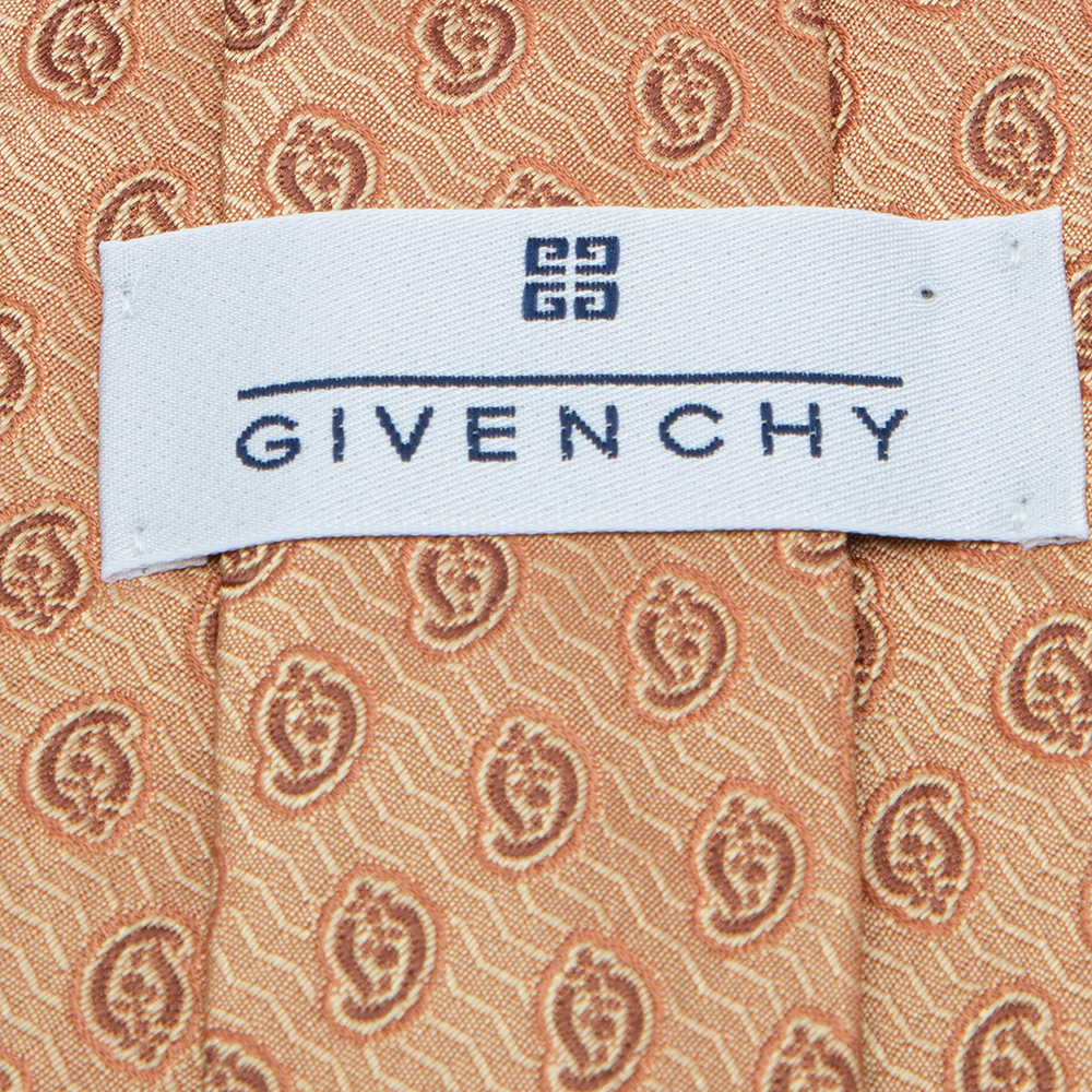 Givenchy Orange Paisley Motif Jacquard Silk Tie