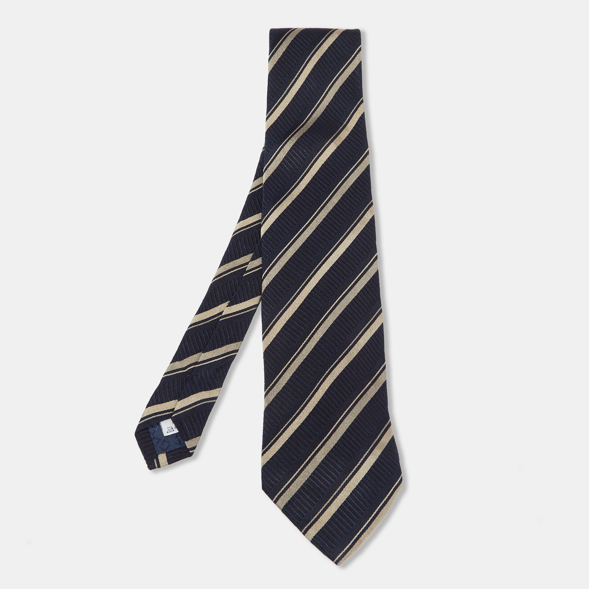 Givenchy Dark Blue & Gold Striped Silk Tie