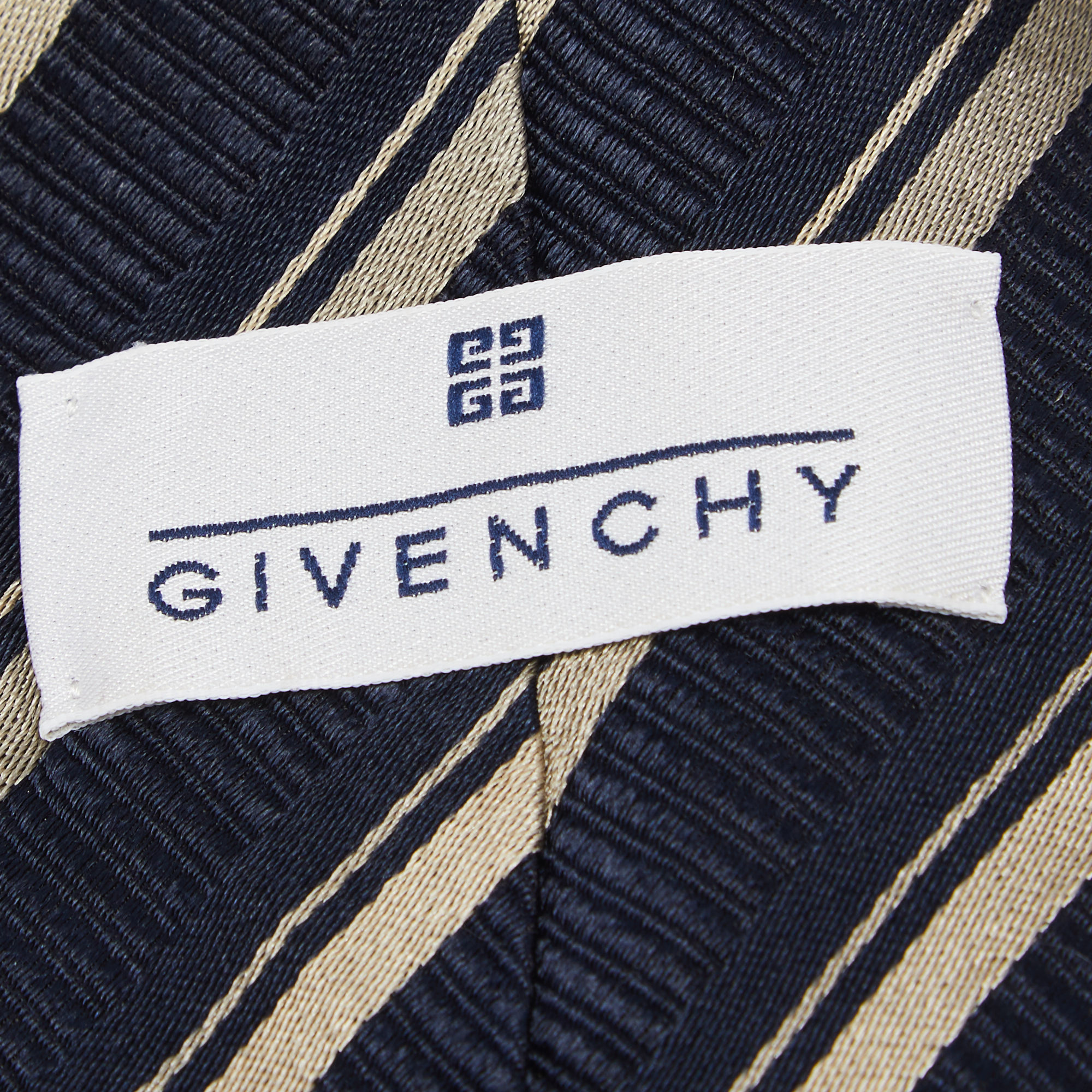 Givenchy Dark Blue & Gold Striped Silk Tie