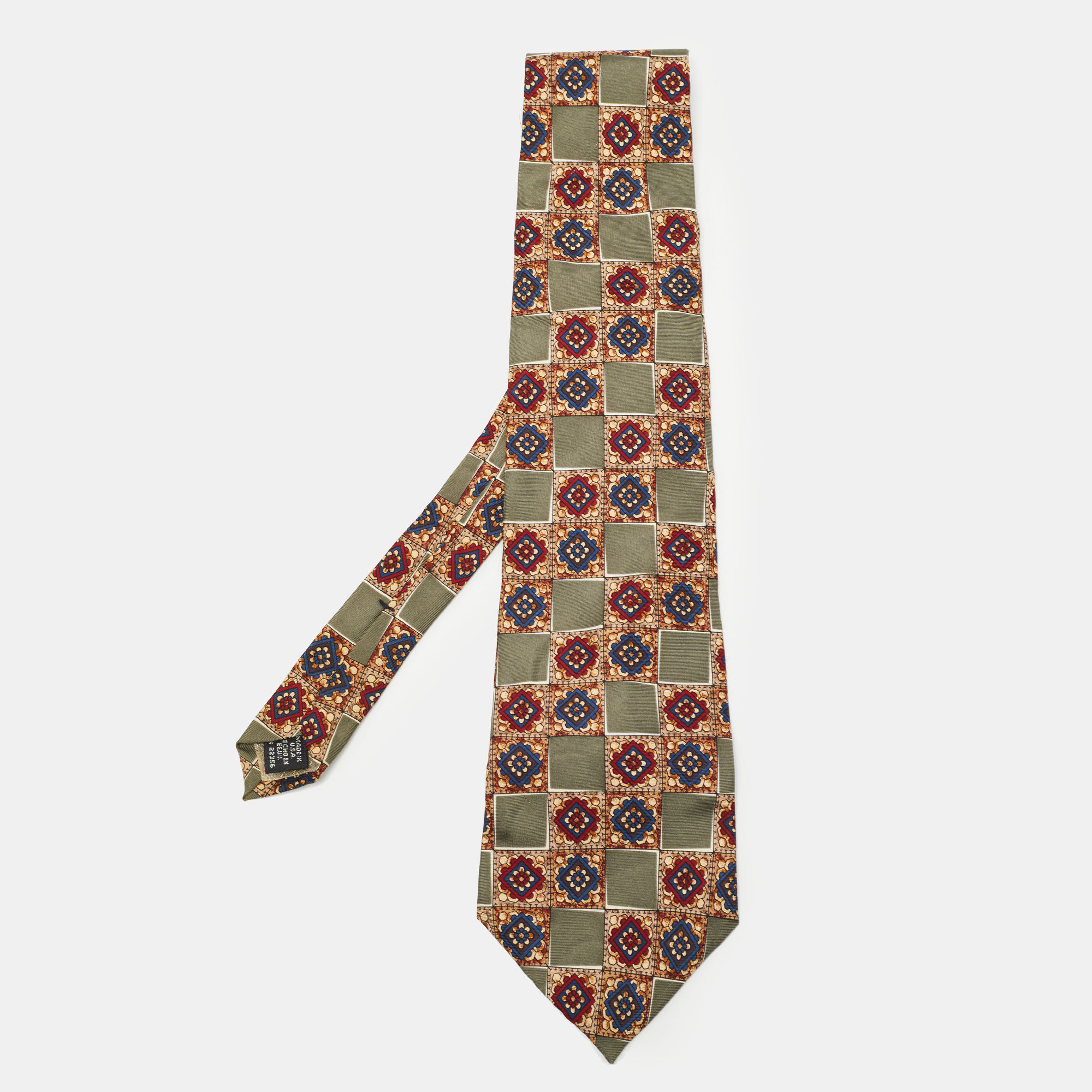 Givenchy Vintage Olive Green Check Motif Silk Tie