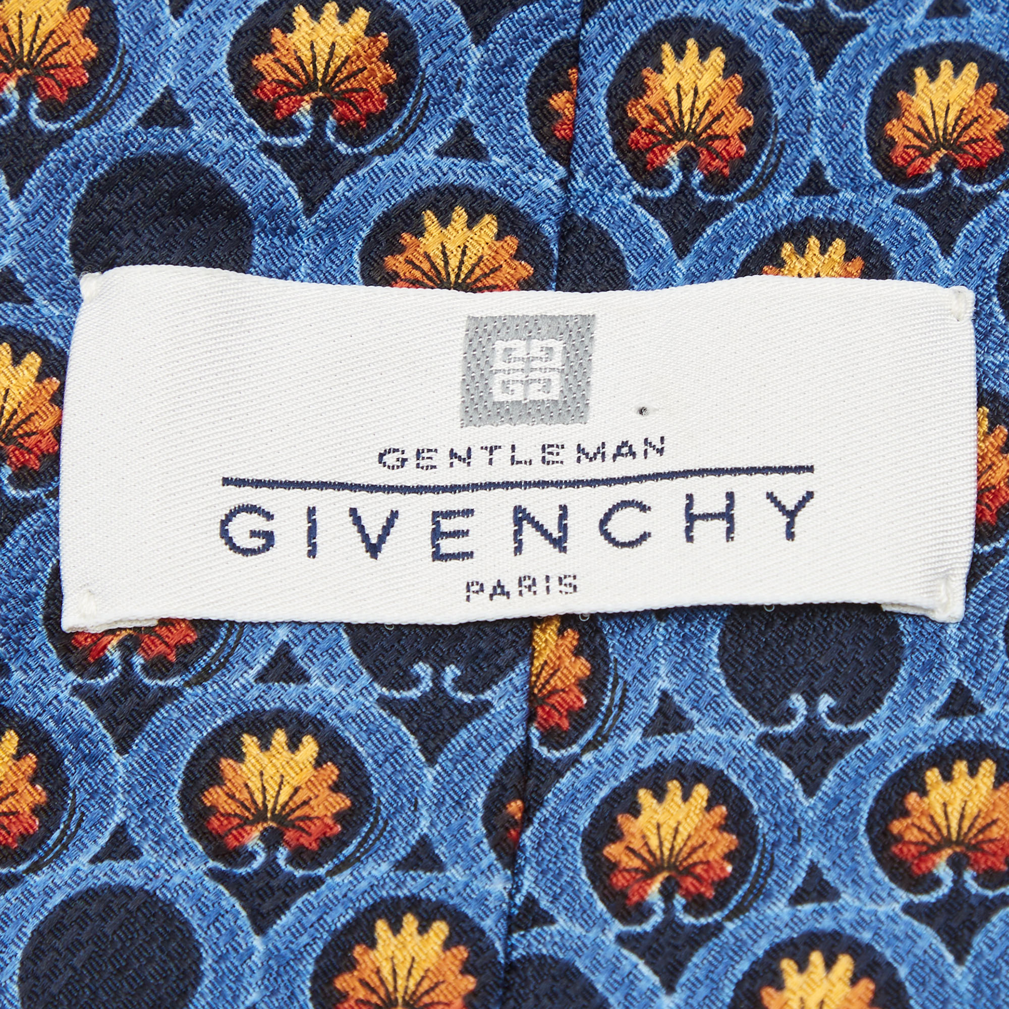 Givenchy Blue Floral Print Silk Tie