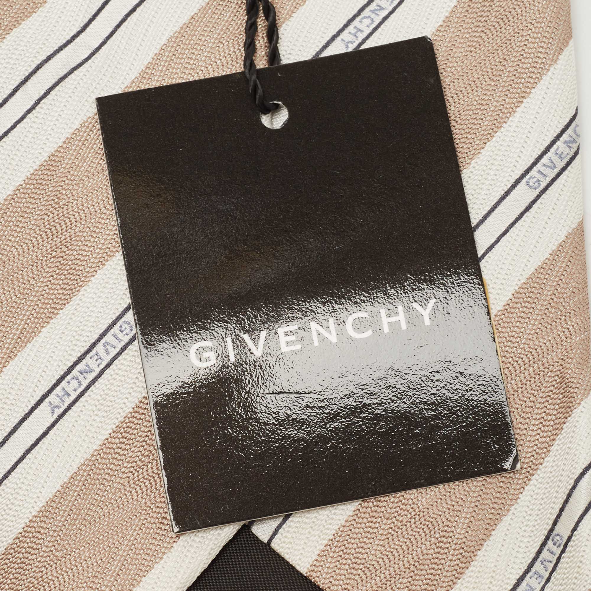 Givenchy Beige Logo Diagonal Striped Silk Tie