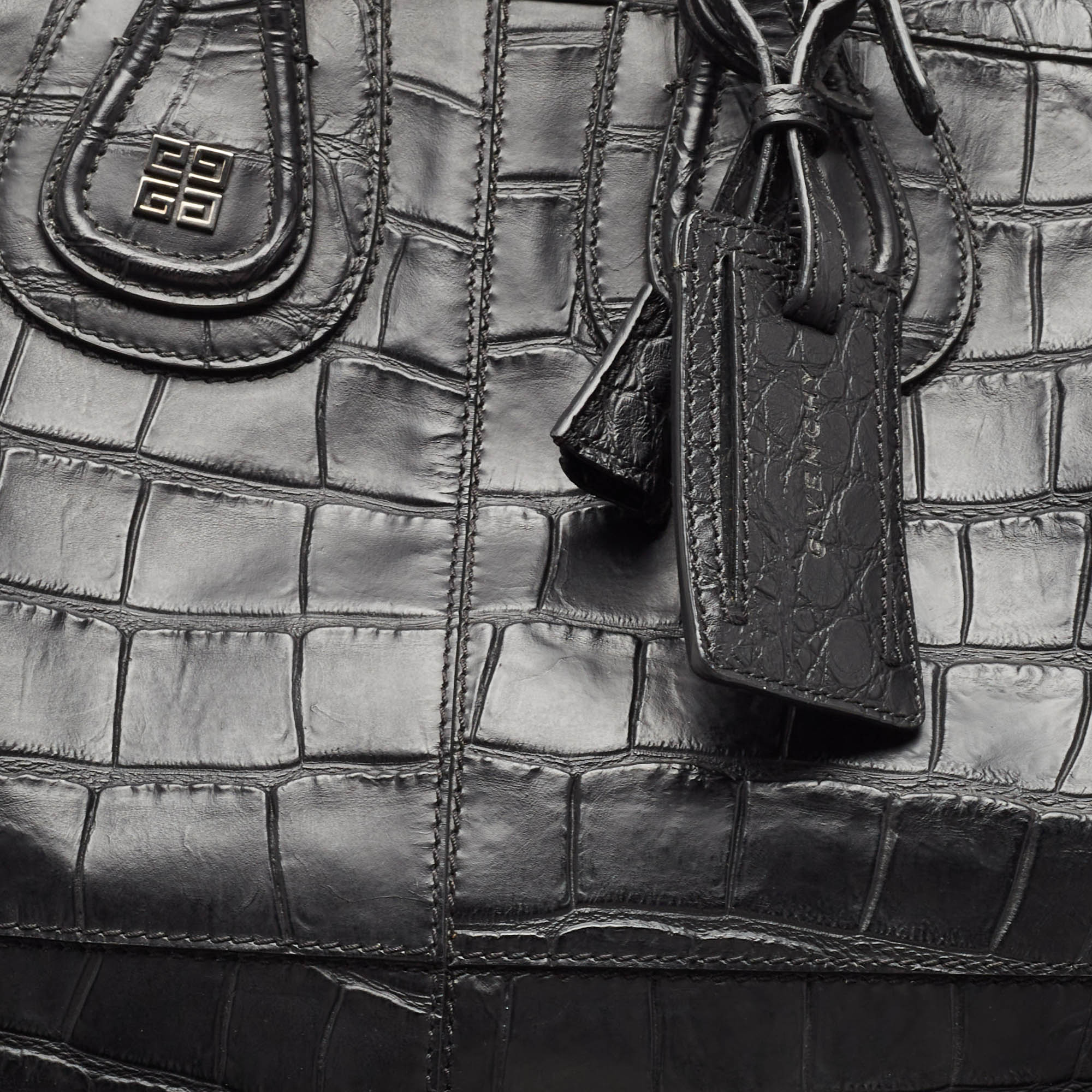 Givenchy Black Croc Embossed Leather Nightingale Trolley Luggage