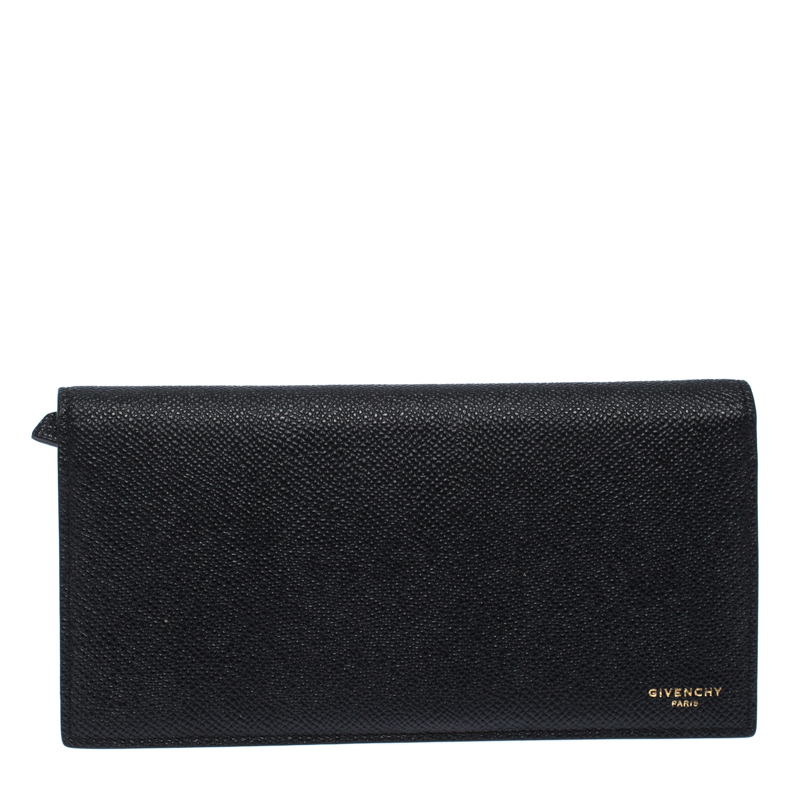 Image of Givenchy Black Leather Bifold Flap Long Wallet