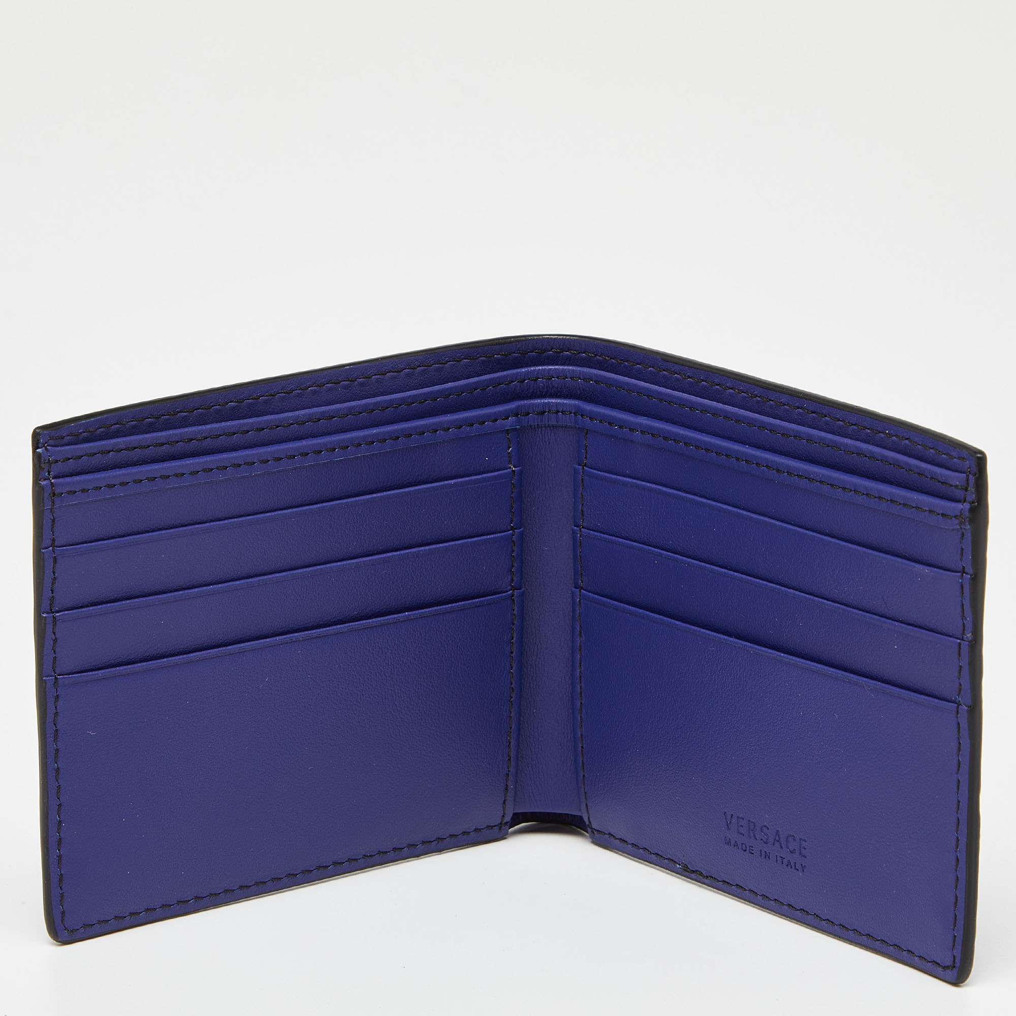 

Versace Indigo Greca Embossed Leather Bifold Wallet, Blue