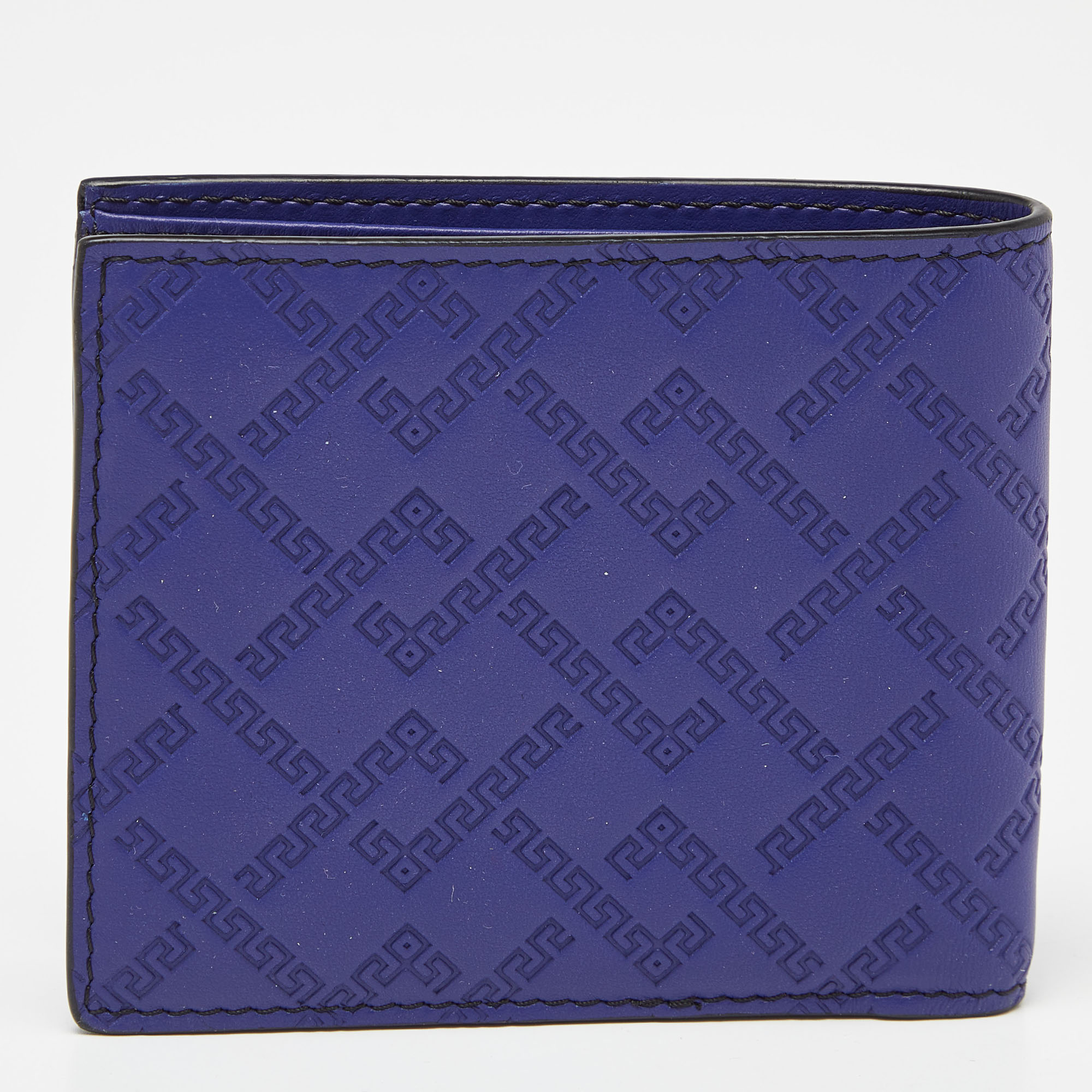 Versace Indigo Greca Embossed Leather Bifold Wallet