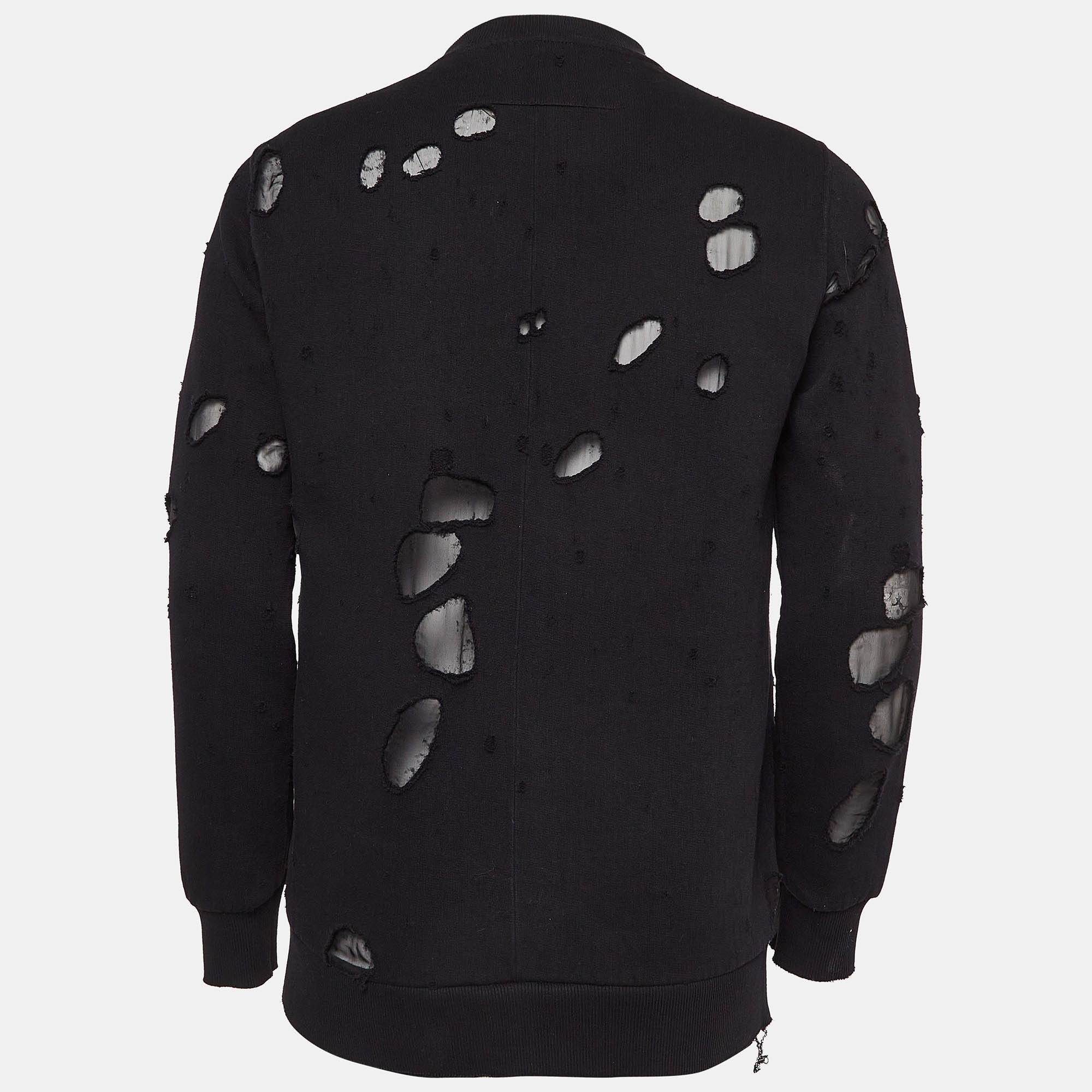 Givenchy Black Logo Print Cotton Distressed Sweatshirt S