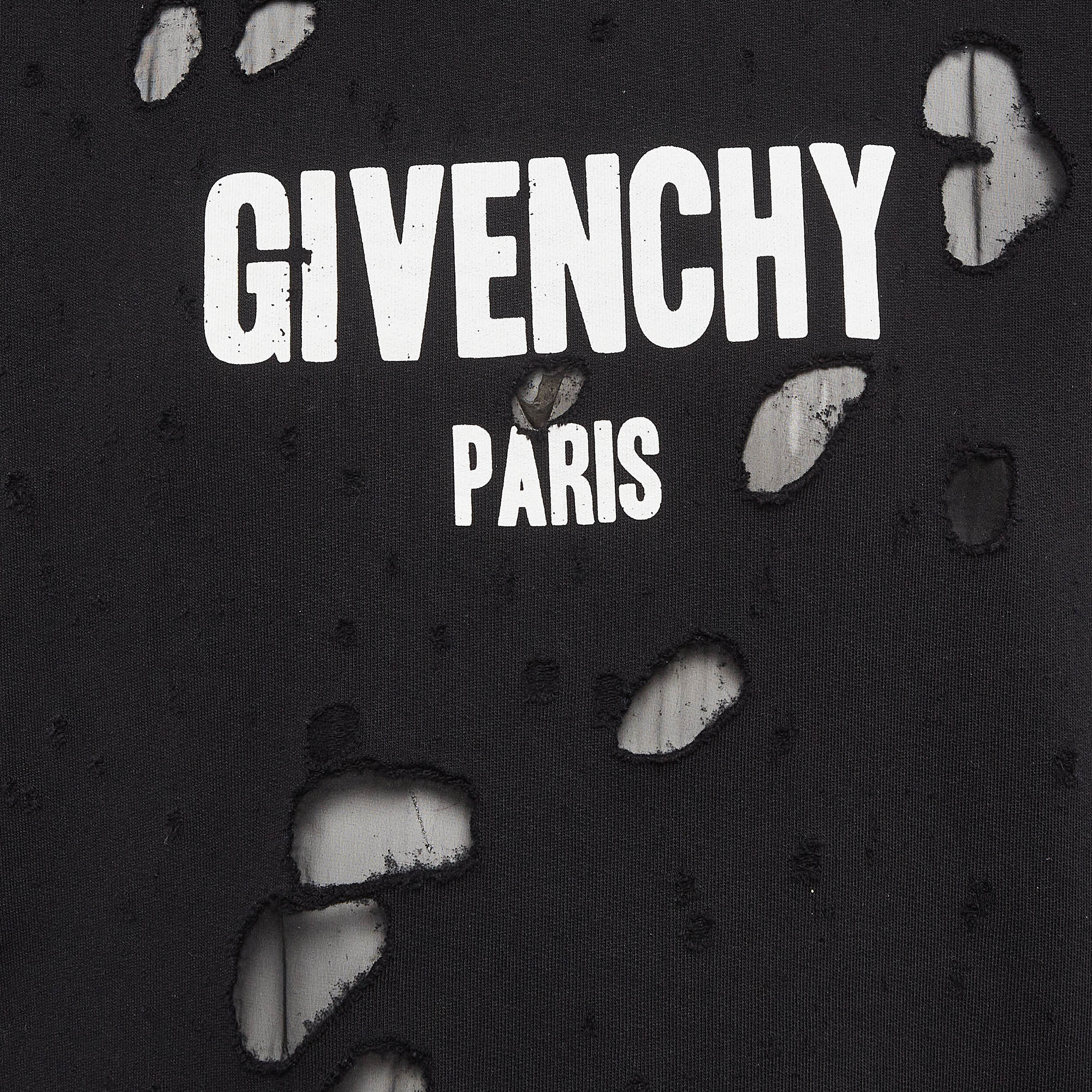 Givenchy Black Logo Print Cotton Distressed Sweatshirt S