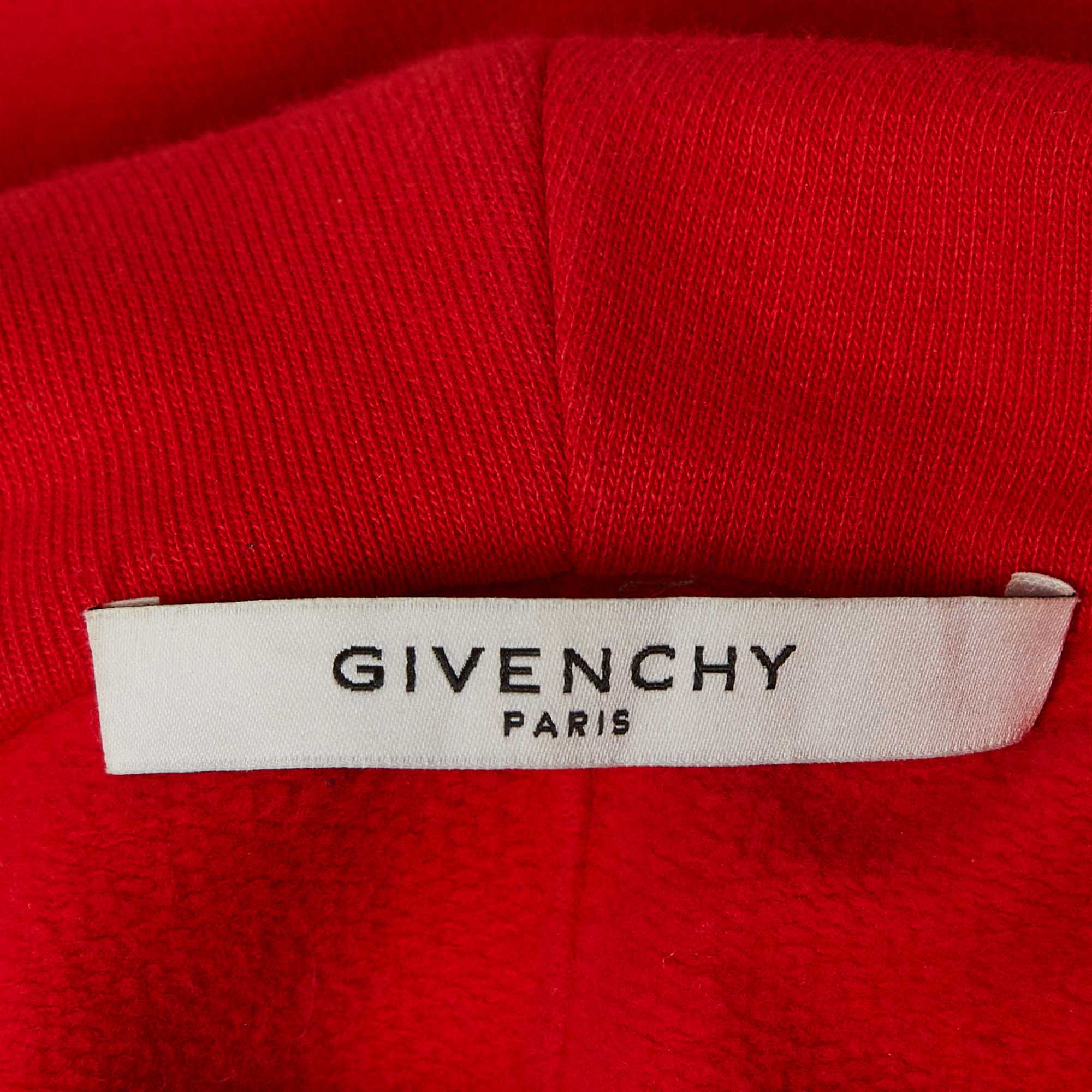 Givenchy Red Cotton Knit Hooded Sweatshirt XS