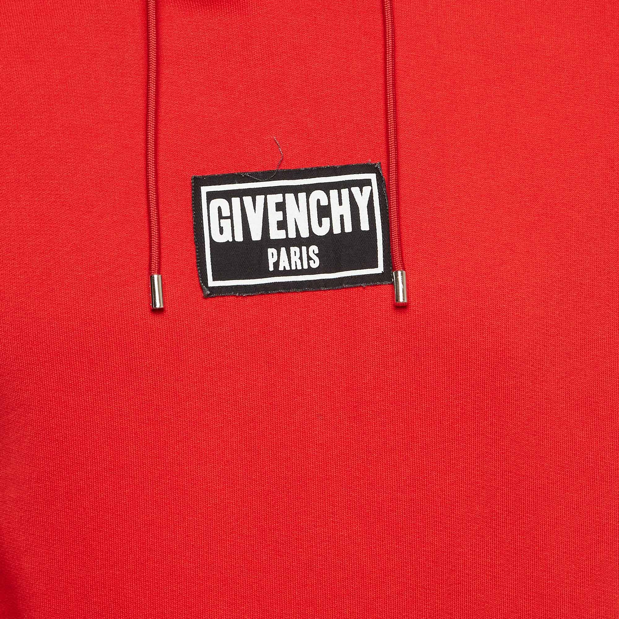 Givenchy Red Cotton Knit Hooded Sweatshirt XS