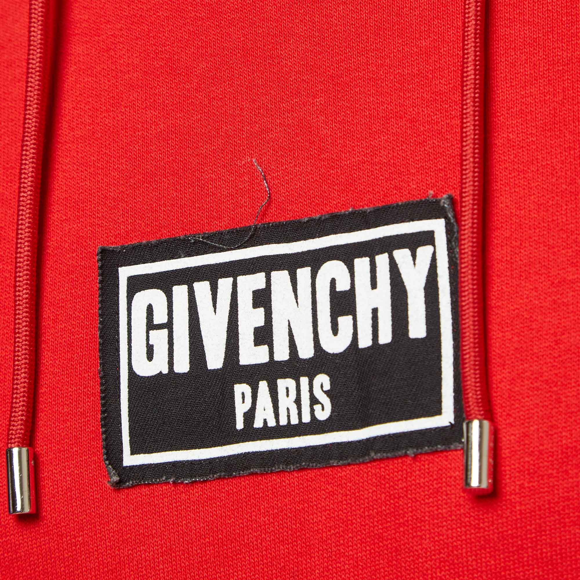 Givenchy Red Cotton Knit Hooded Sweatshirt XS