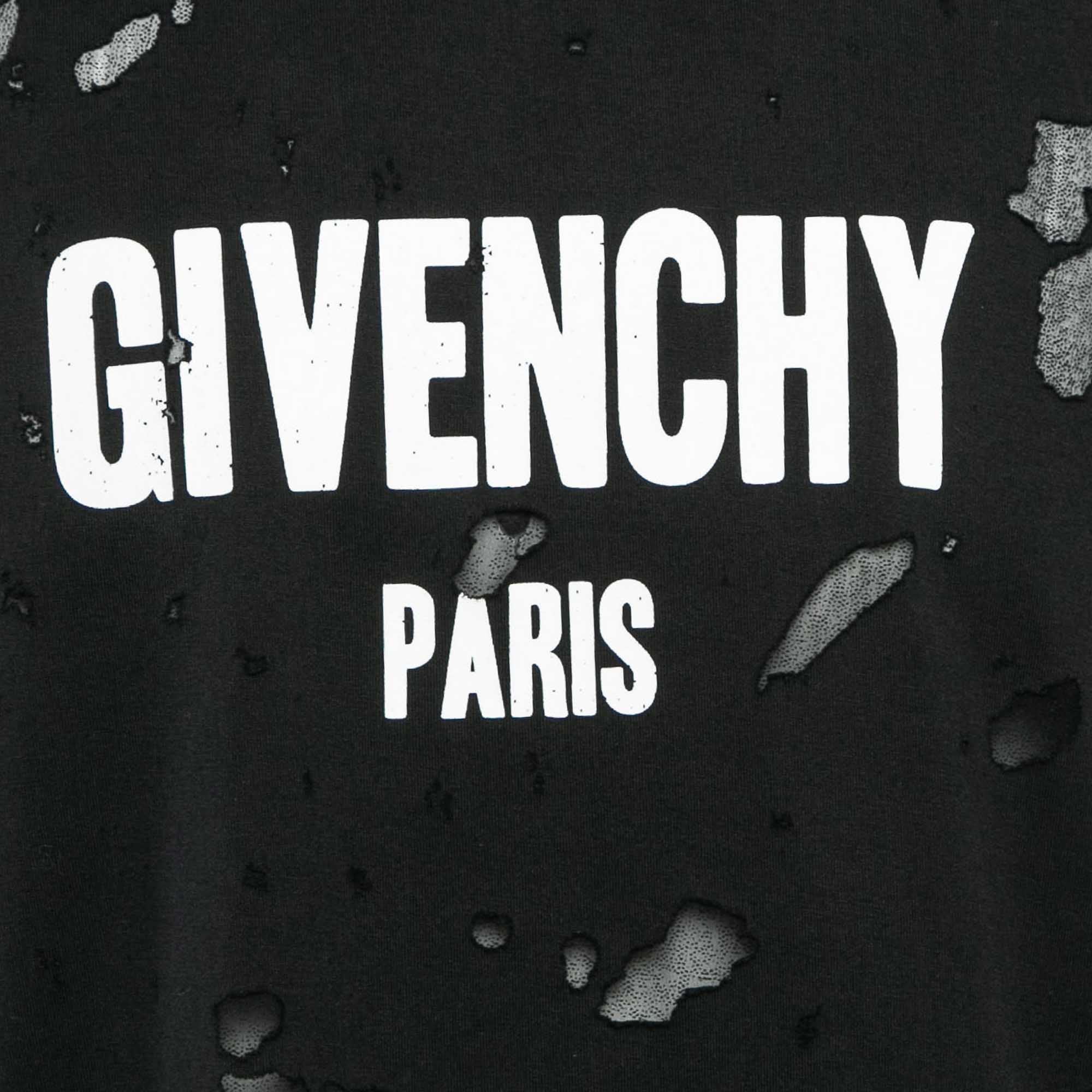 Givenchy Black Logo Print Distressed Cotton Knit Crew Neck T-Shirt XS