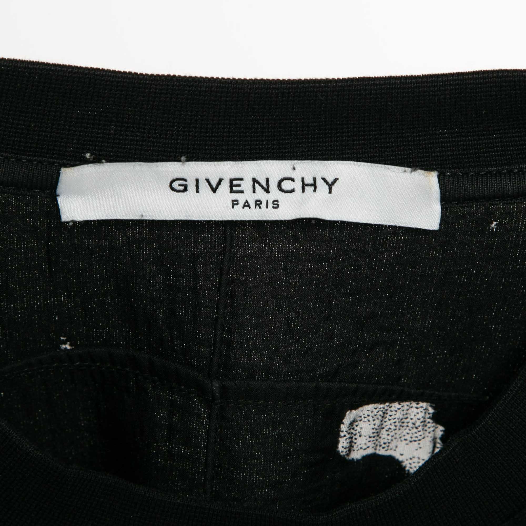 Givenchy Black Logo Print Distressed Cotton Knit Crew Neck T-Shirt XS