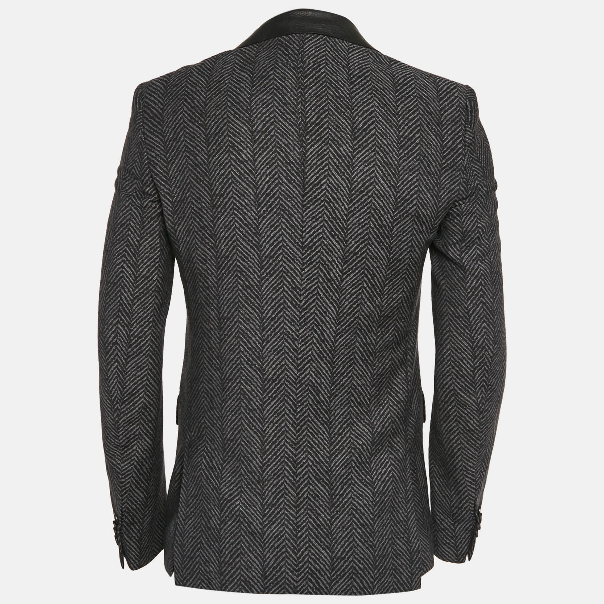 Givenchy Black Herringbone Wool Single Breasted Blazer S