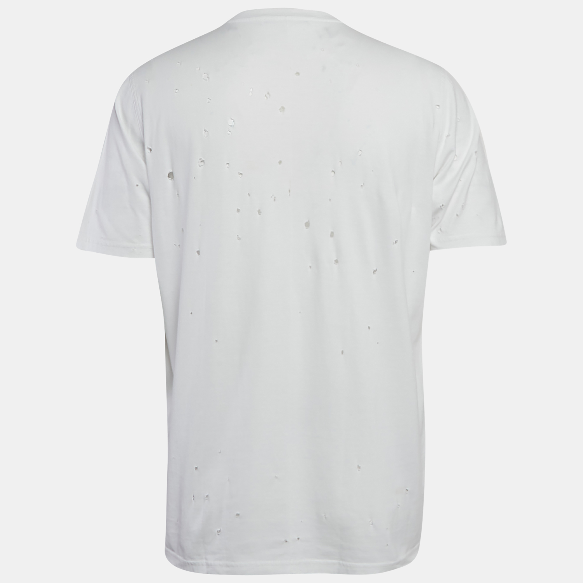 Givenchy White Logo Print Cotton Distressed T-Shirt S