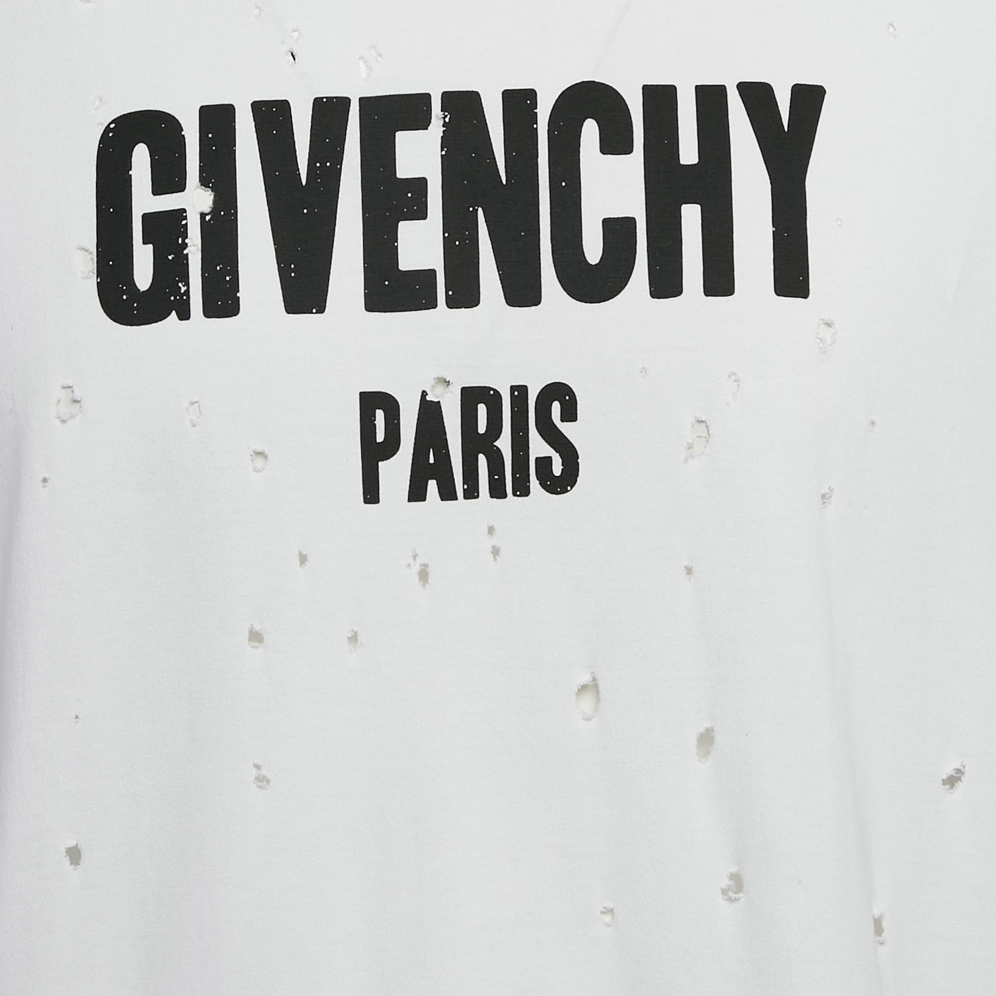 Givenchy White Logo Print Cotton Distressed T-Shirt S