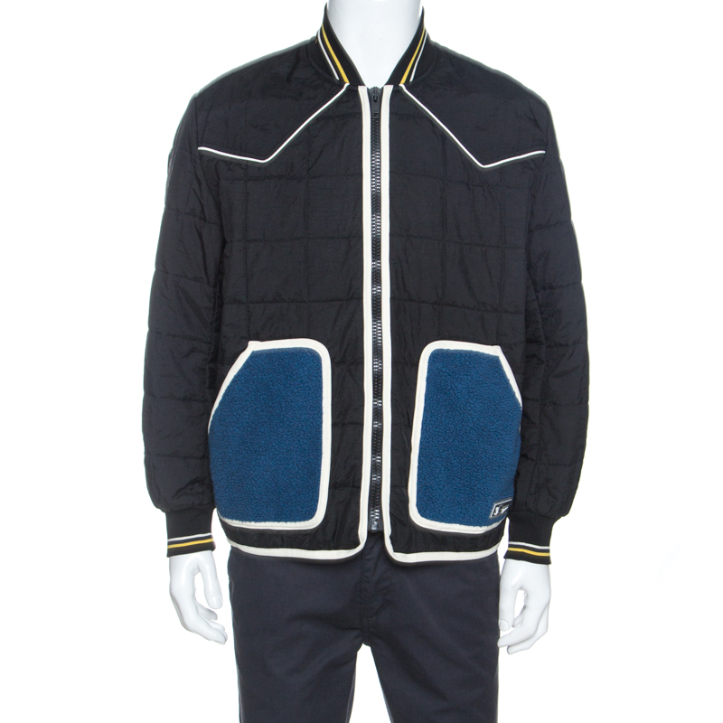 Image of Givenchy Black Contrast Pocket Detail Quilted Bomber Jacket L