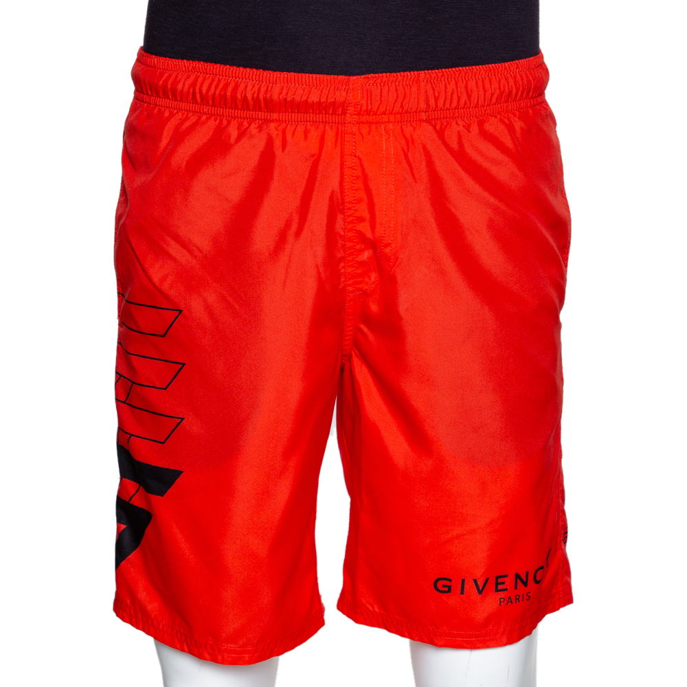 Image of Givenchy Neon Orange Synthetic Logo Printed Track Shorts M