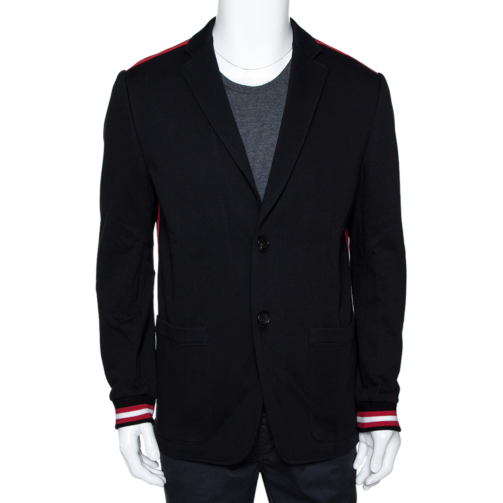 Image of Givenchy Black Cotton Knit Striped Trim Two Buttoned Blazer L