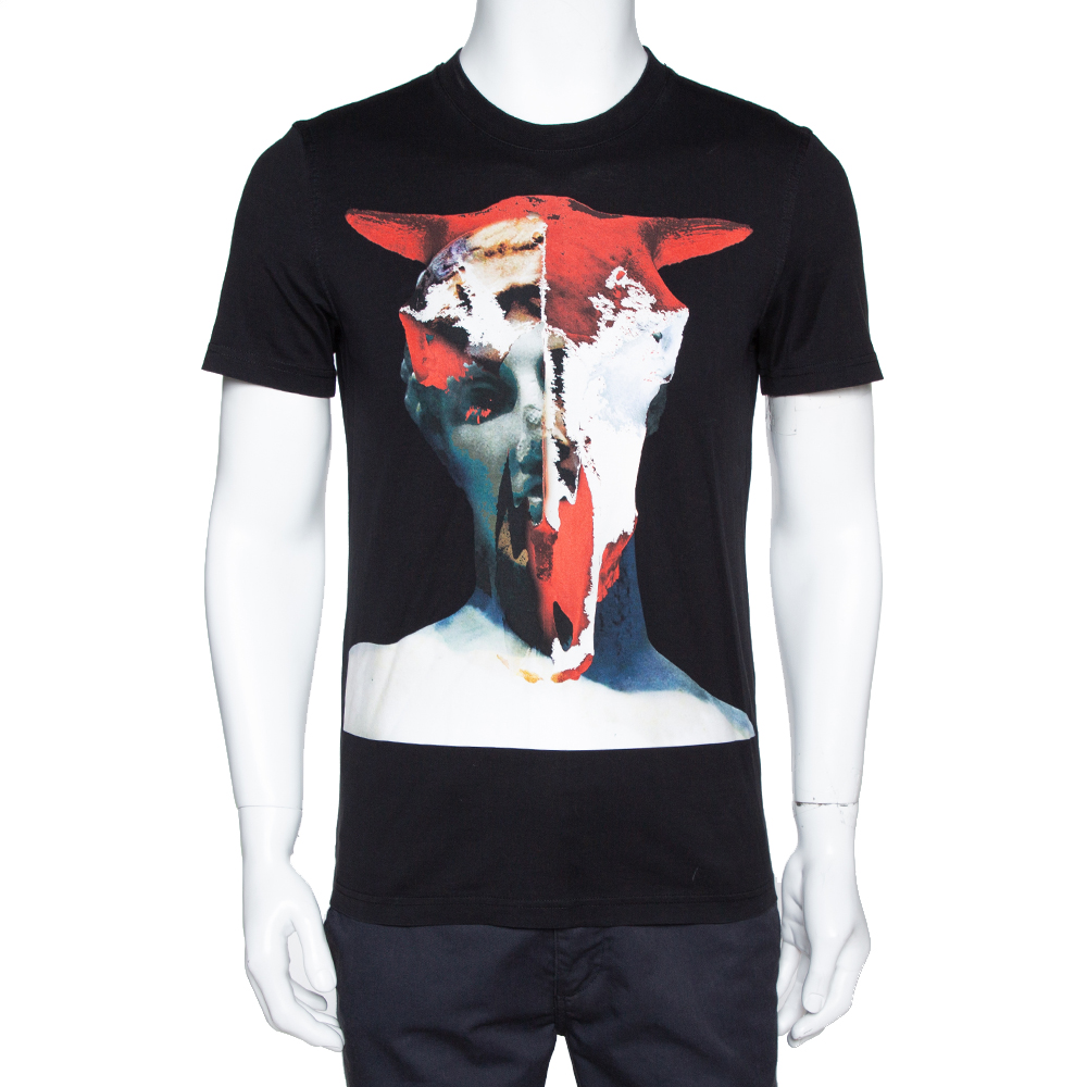 Image of Givenchy Black Cotton Graphic Print Crew Neck T-Shirt S