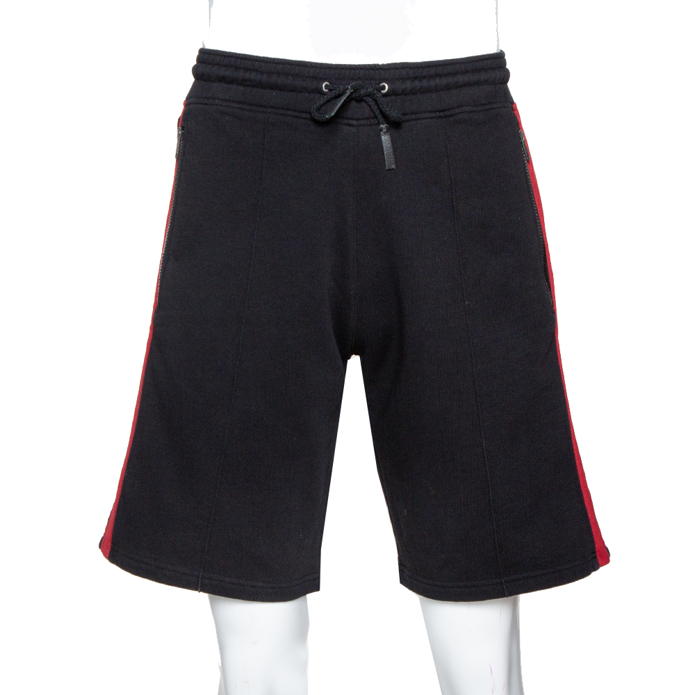 Image of Givenchy Black Cotton Contrast Stripe Drawstring Waist Shorts XS