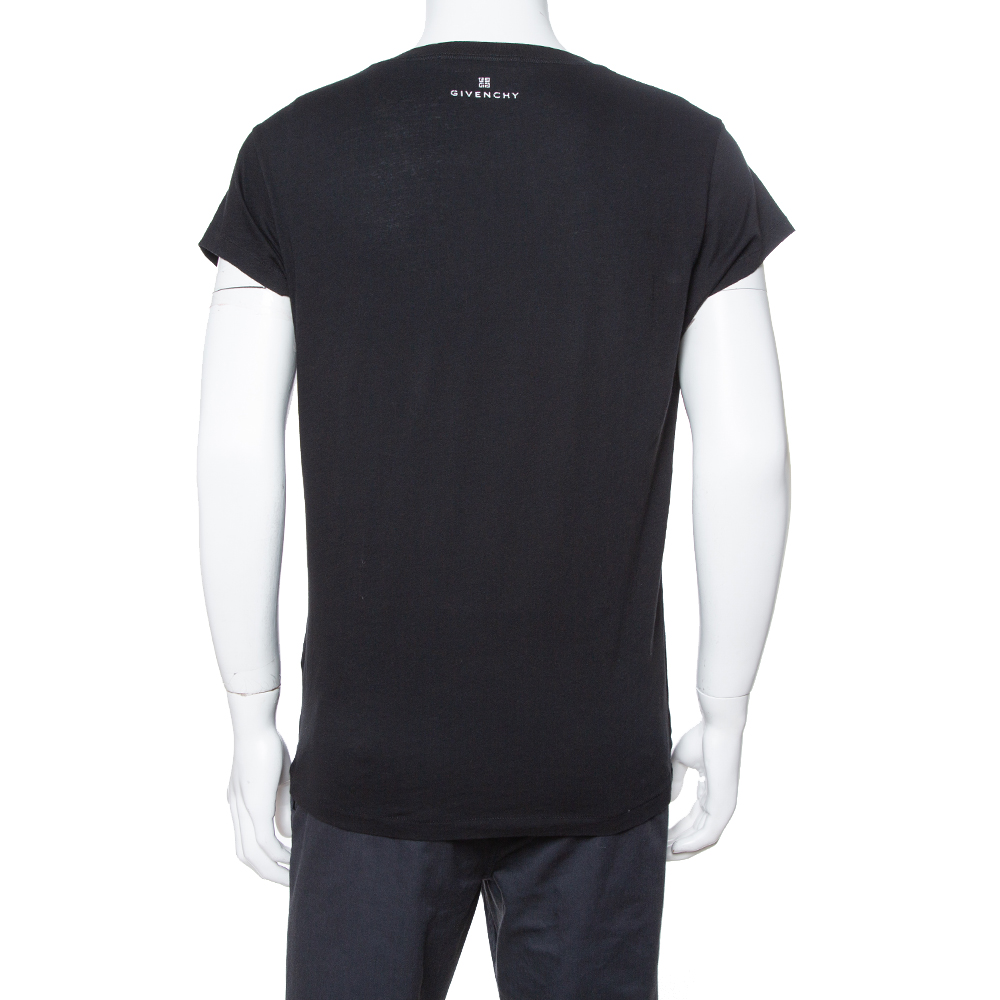 Image of Givenchy Black Flying Cat Print Cotton Rock Fit T-Shirt M