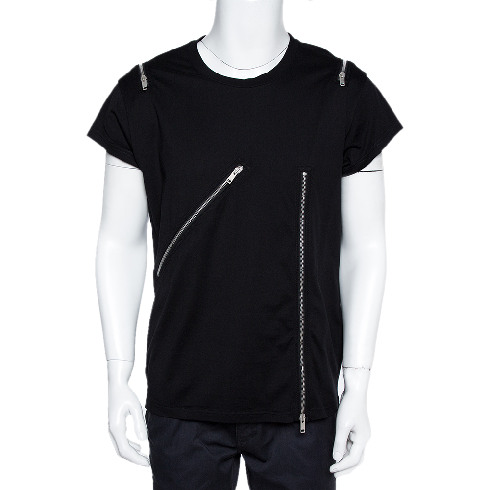 Image of Givenchy Black Cotton Zip Detail Rock Fit T-Shirt XL
