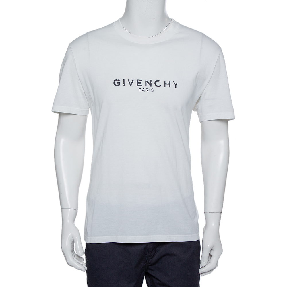 Givenchy White Distressed Logo Print Cotton T-Shirt XL