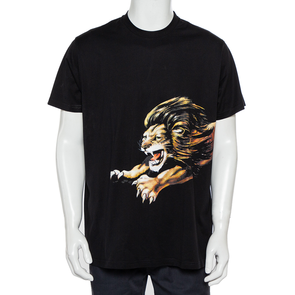 Givenchy Black Lion Printed Signature Cotton Oversized T-Shirt S