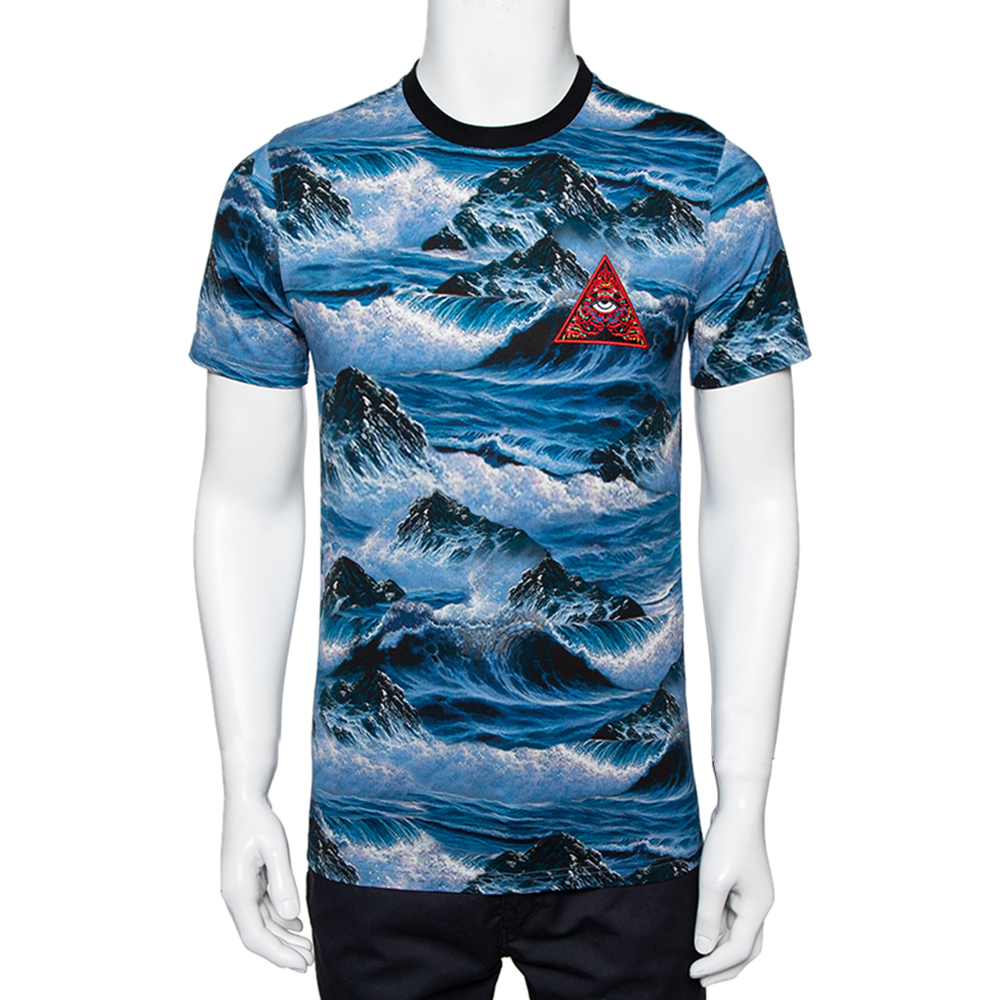 Givenchy Blue Printed Cotton Crew Neck T-Shirt S