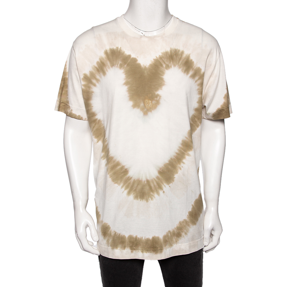 Givenchy white tie-dye heart printed cotton crewneck oversized t-shirt m