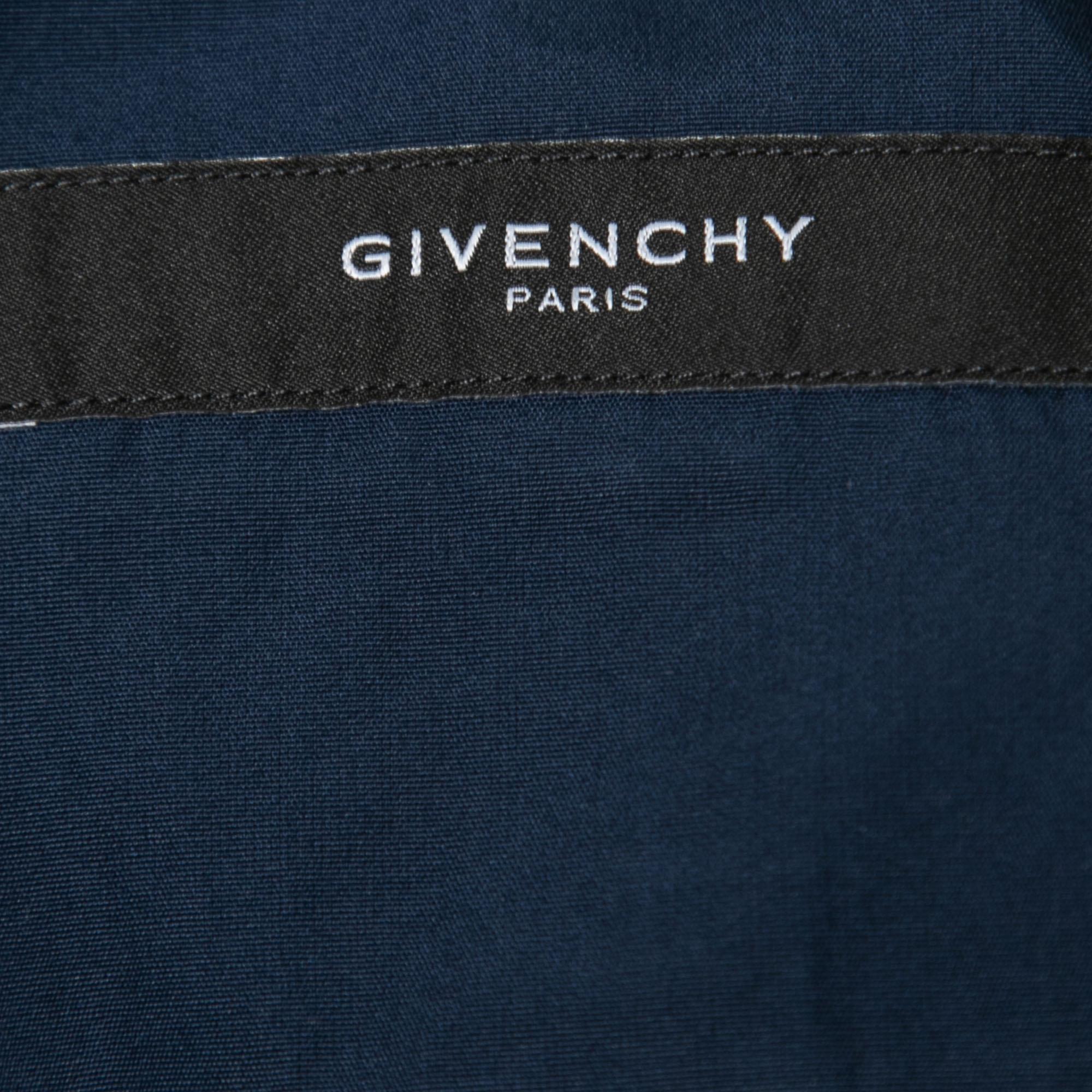 Givenchy Navy Blue Cotton Star Embroidered Collar Shirt S